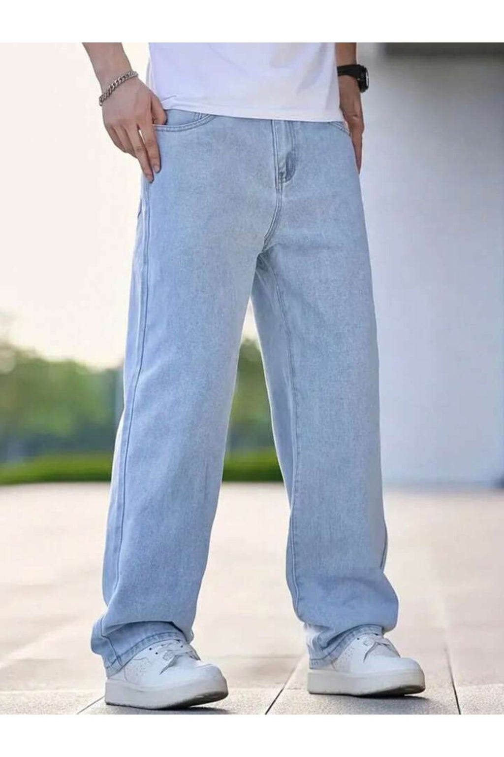 Erkek Kar Yıkama Bol Kalıp Jean Pantolon