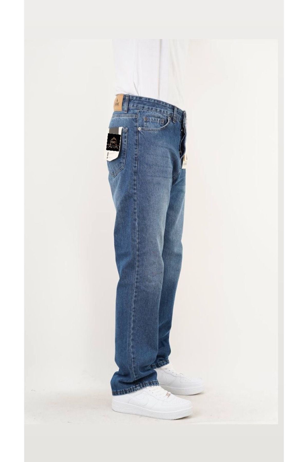 Koyu Mavi Taşlamalı Baggy Pantolon