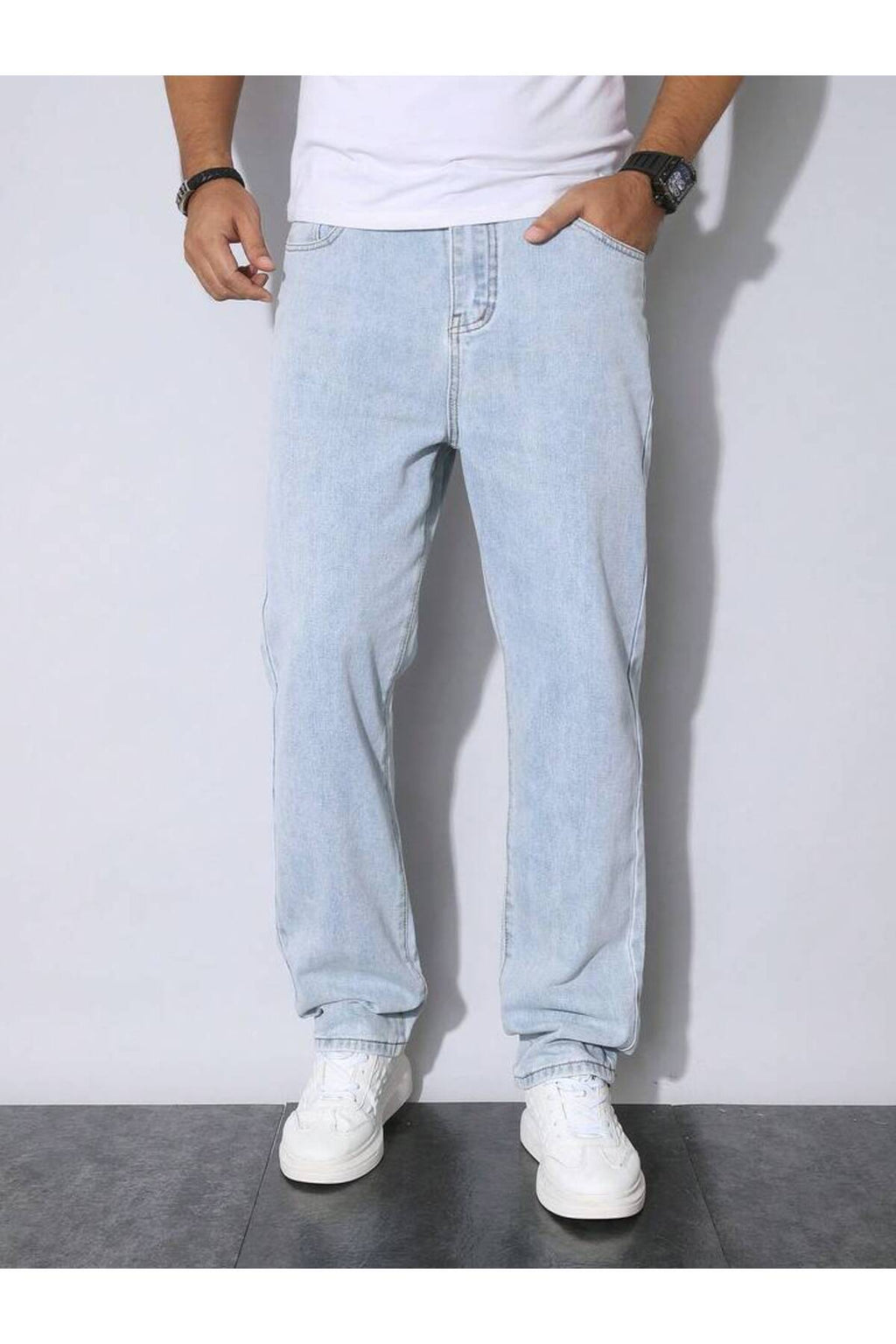 Erkek Straight Fit Jean Pantolon Vintage Yıkamalı Rahat Kalıp Günlük Denim