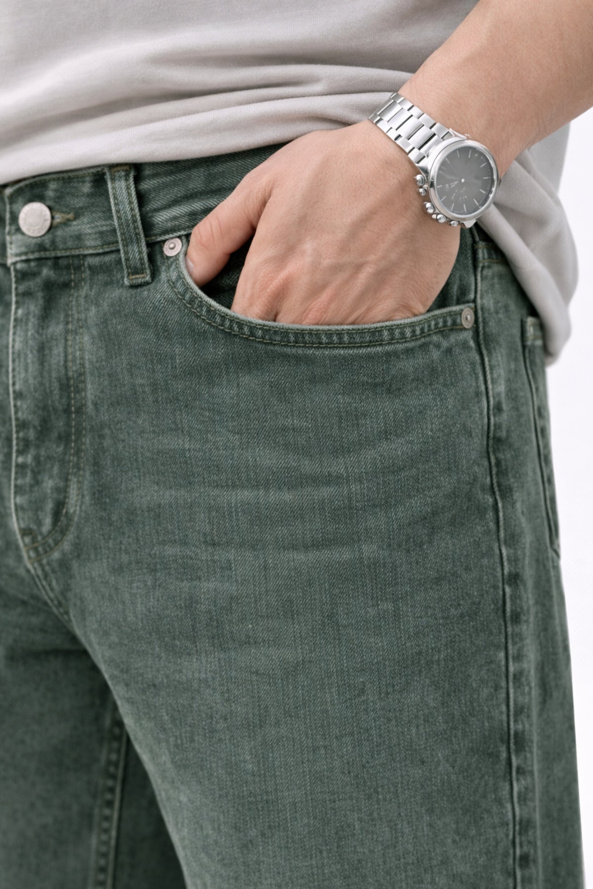 Erkek Baggy Fit Yıkamalı Yeşil Kot Pantolon Rahat Kesim Denim