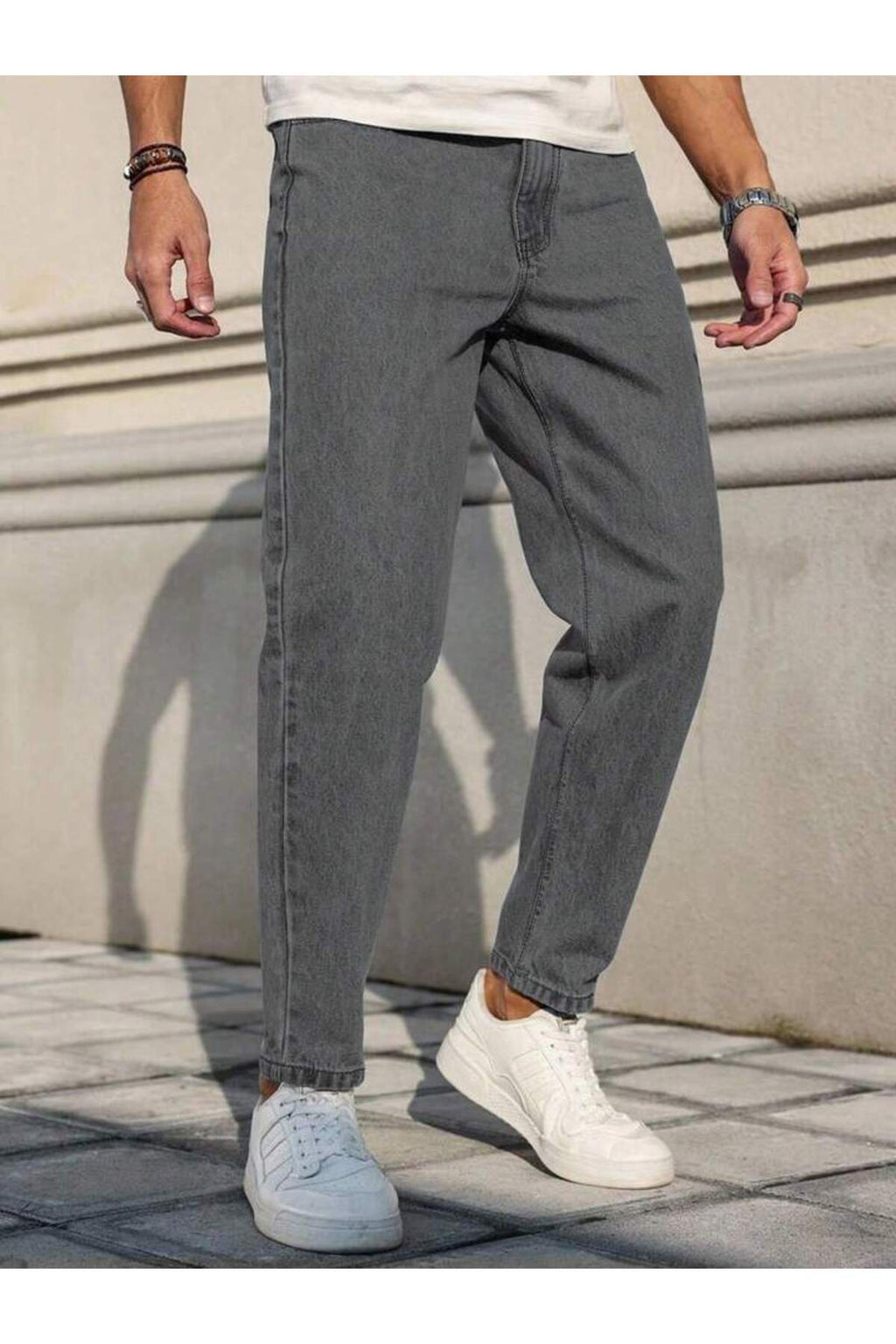 Erkek Açık Antrasit Gri Rahat Kalıp Denim Pantolon Modern Kesim Günlük Şık Basic Kot