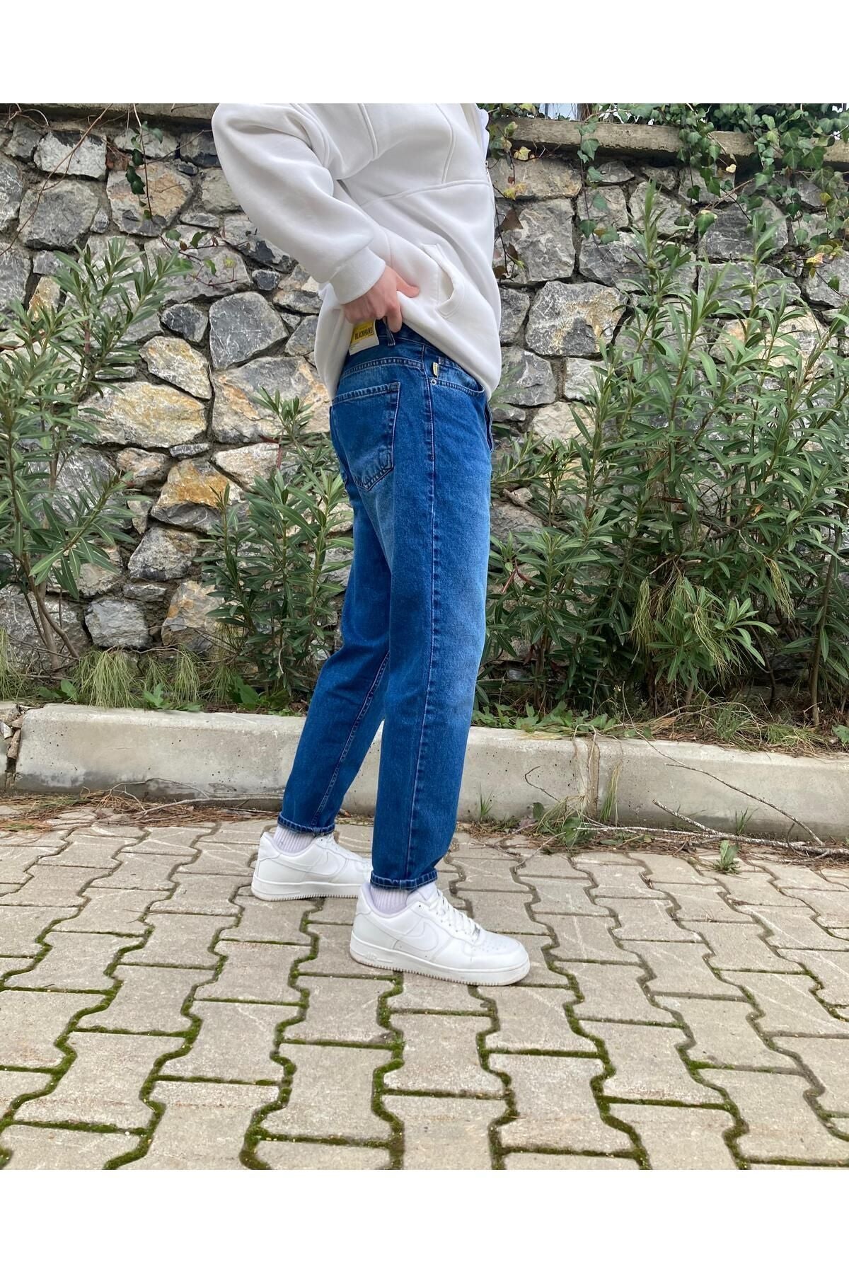 Koyu Mavi Efektli Boyfriend Pantolon