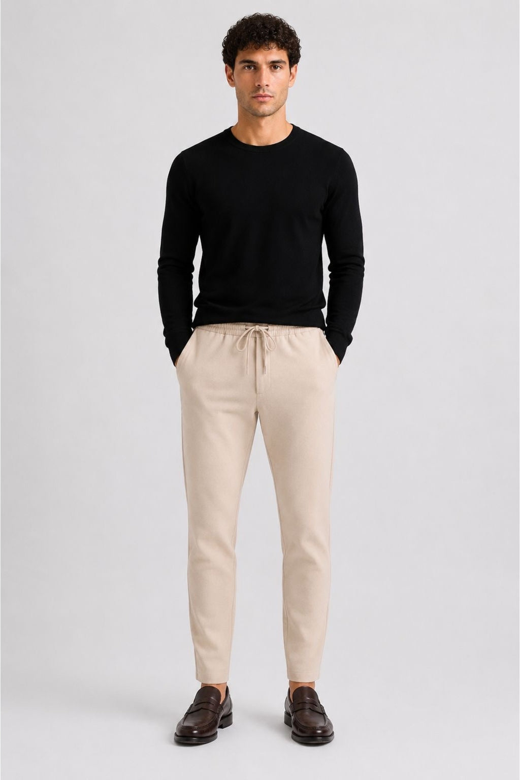 Erkek Slim Fit Jogger Pantolon Bağcıklı Lastikli Bel Dar Paça Günlük Kumaş Pantolon