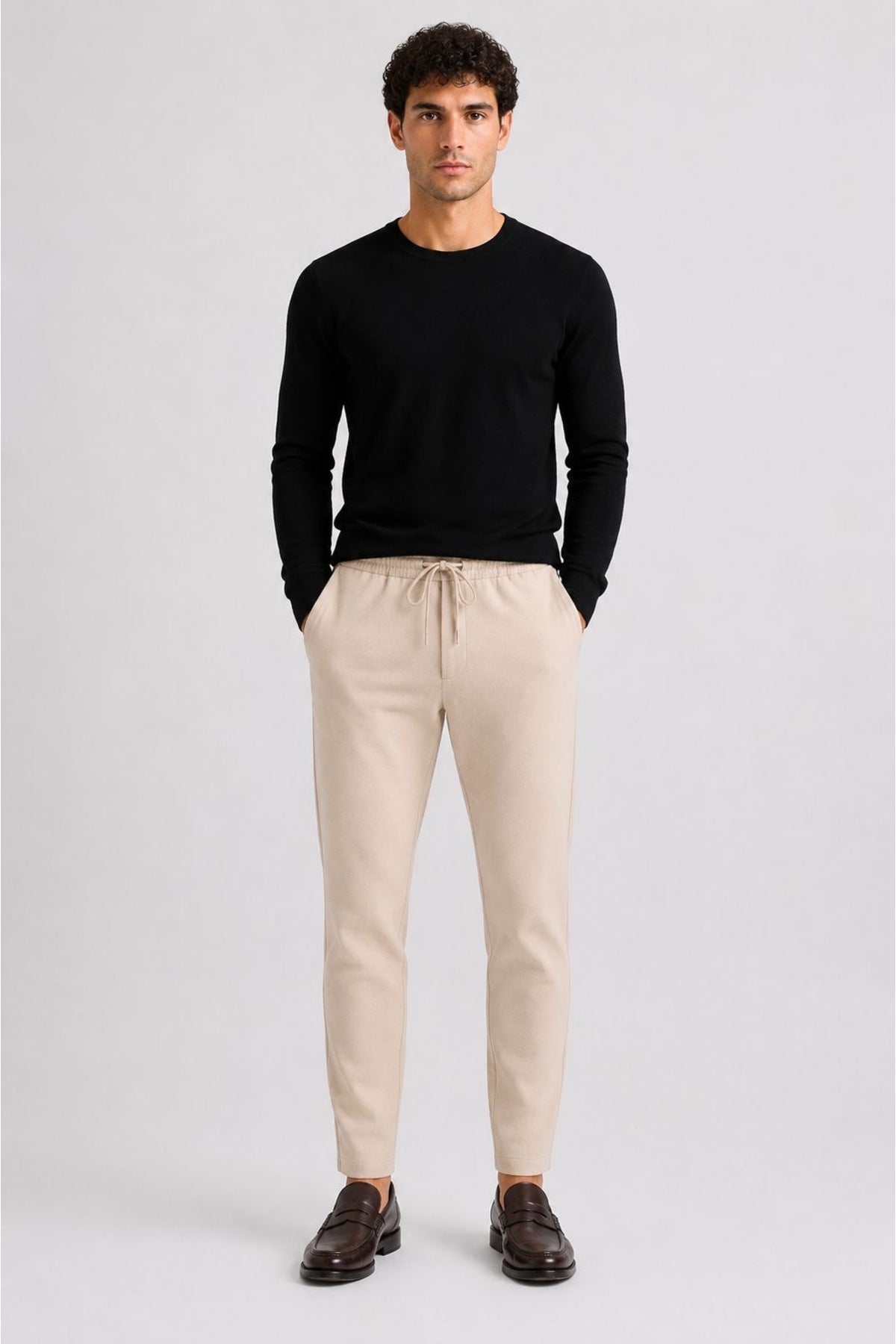 Erkek Slim Fit Jogger Pantolon Bağcıklı Lastikli Bel Dar Paça Günlük Kumaş Pantolon