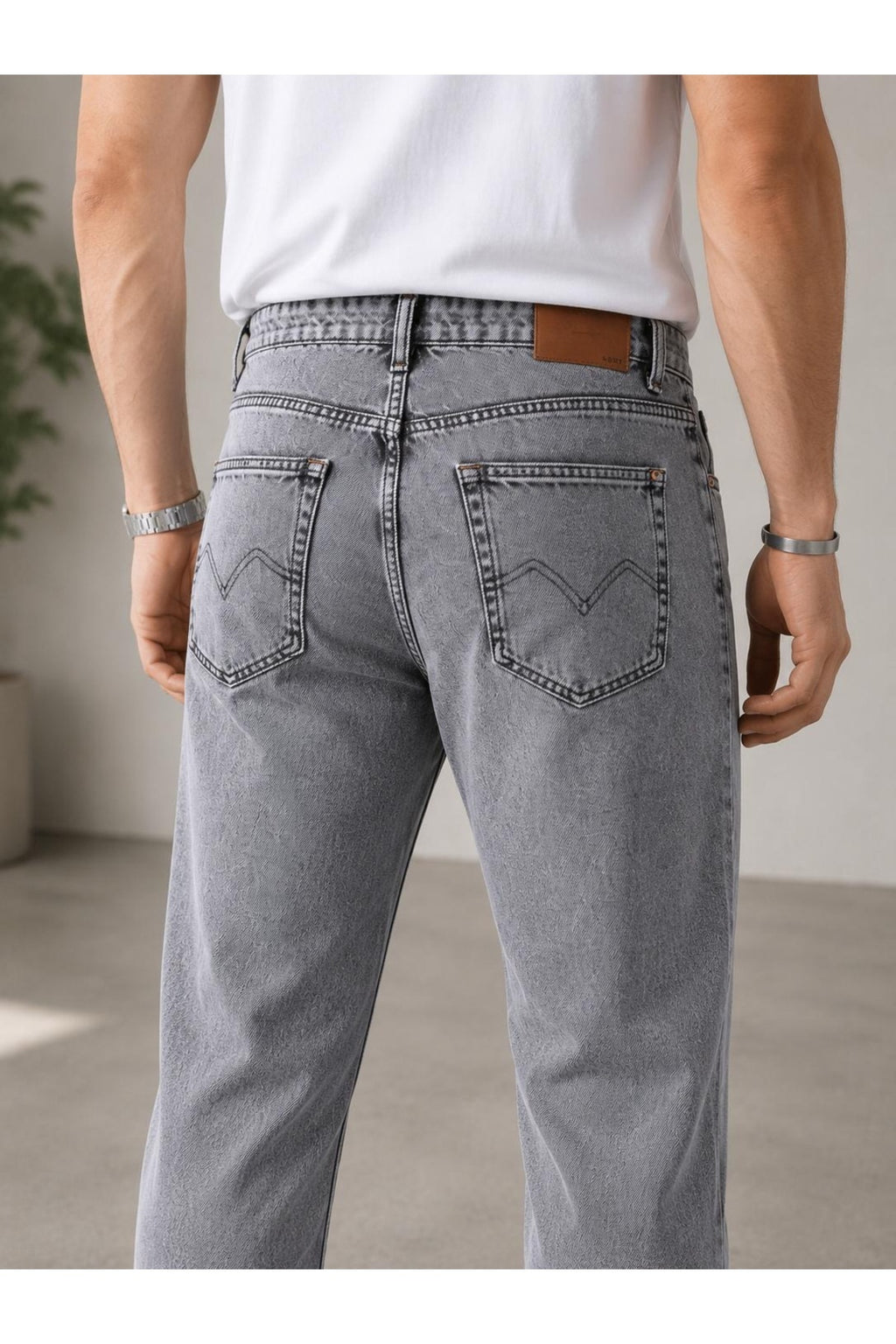 Erkek Gri Boyfriend Jean Pantolon Rahat Kalıp Streetwear Denim Pantolon