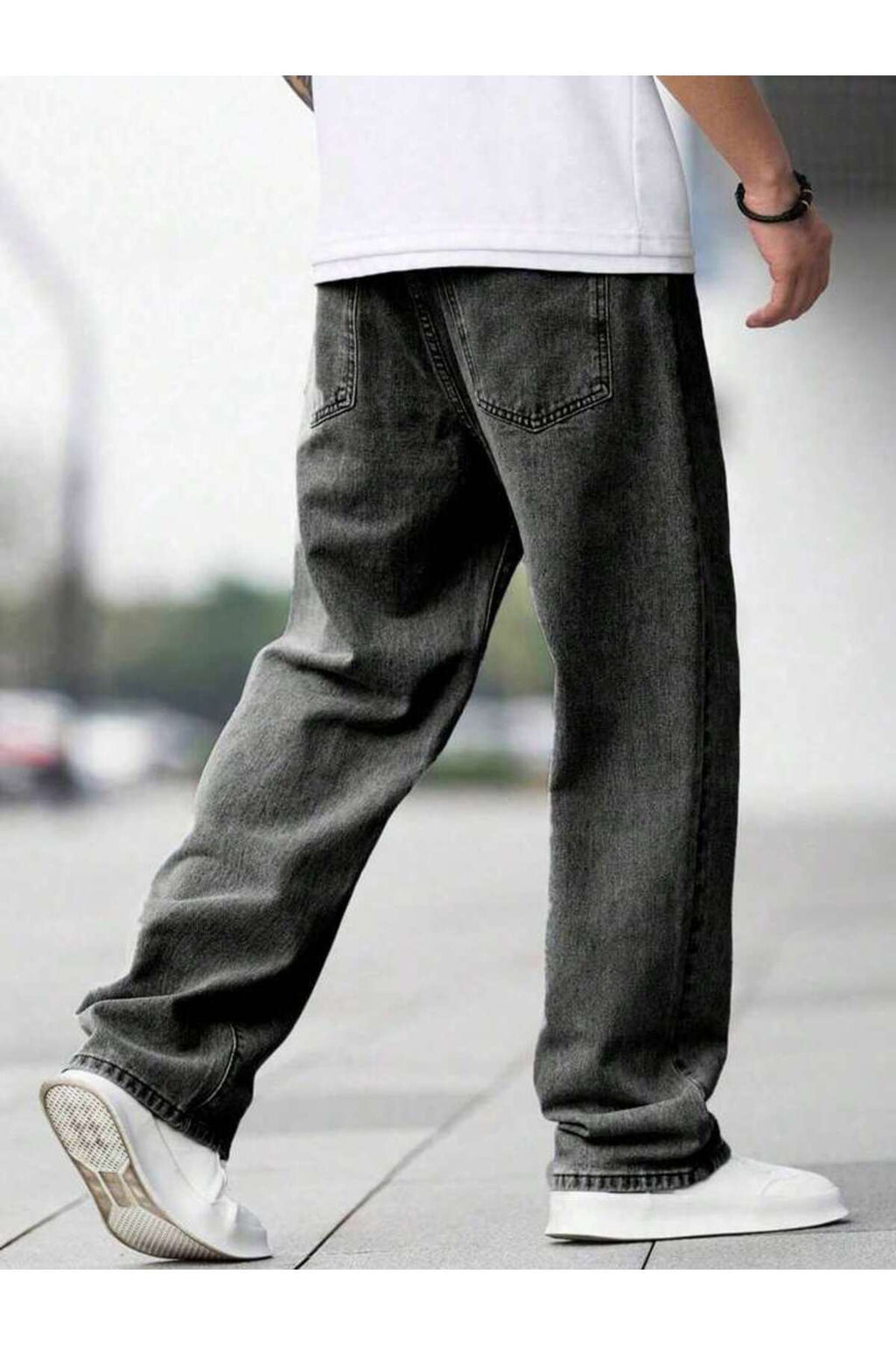 Erkek Baggy Fit Wide Leg Jean Pantolon Normal Bel Oversize Bol Kalıp Denim