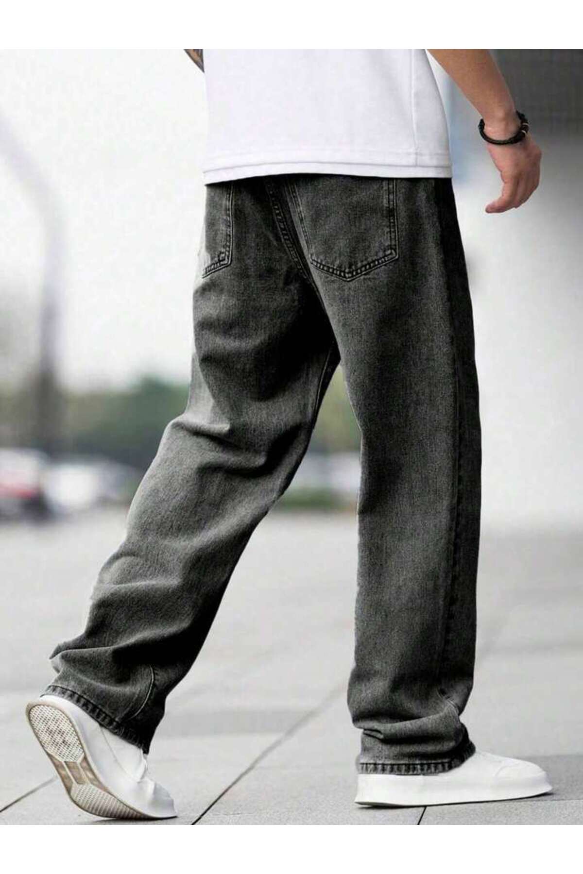 Erkek Baggy Fit Wide Leg Jean Pantolon Normal Bel Oversize Bol Kalıp Denim