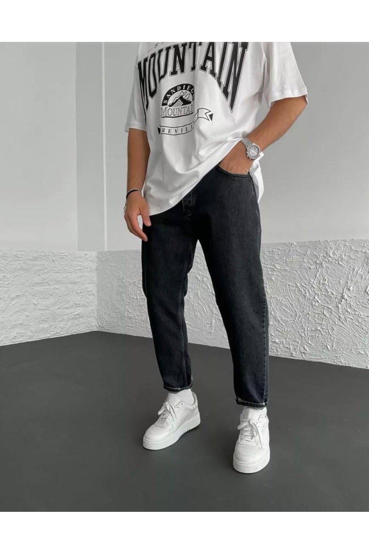 Taşlama Siyah Boyfriend Pantolon