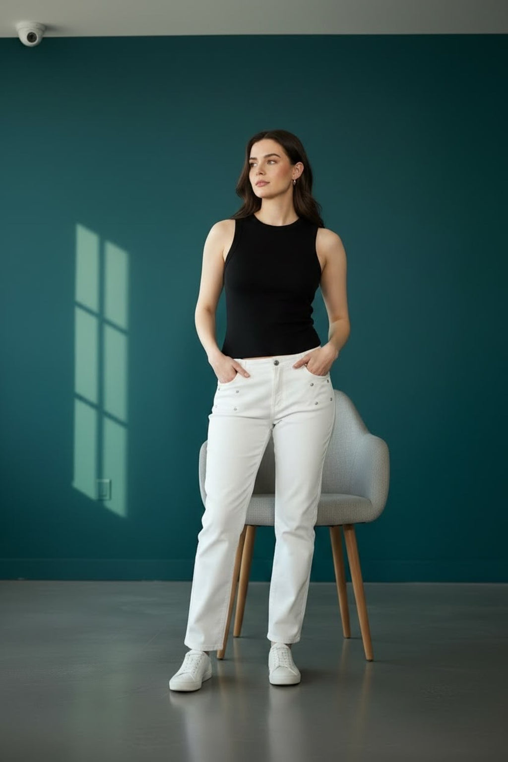 Kadın Bisiklet Yaka Fitilli Atlet Esnek Kumaş Slim Fit Basic Kolsuz Atlet