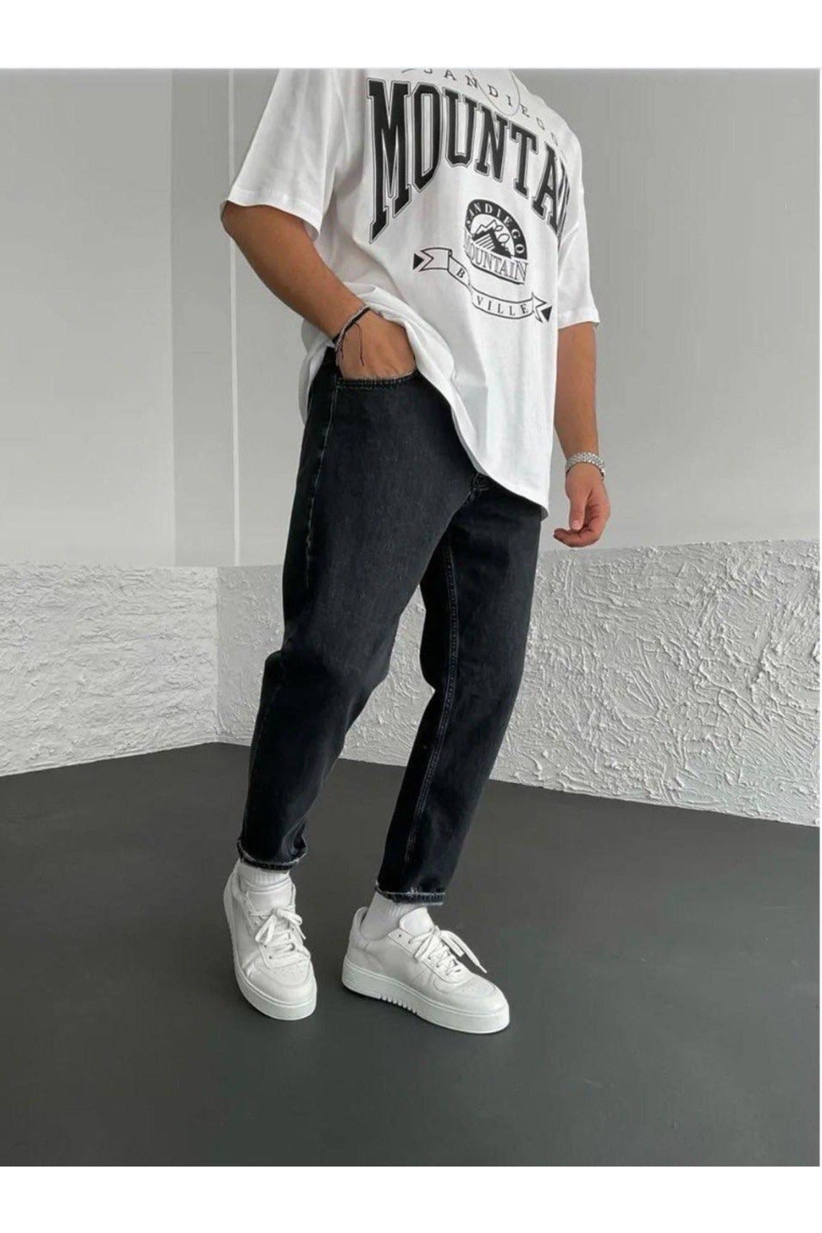 Taşlama Siyah Boyfriend Pantolon