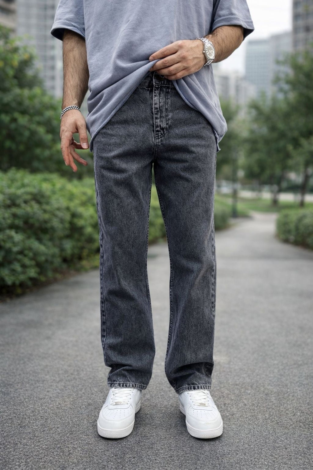 Erkek Straight Fit Jean Pantolon Vintage Yıkamalı Rahat Kalıp Günlük Denim