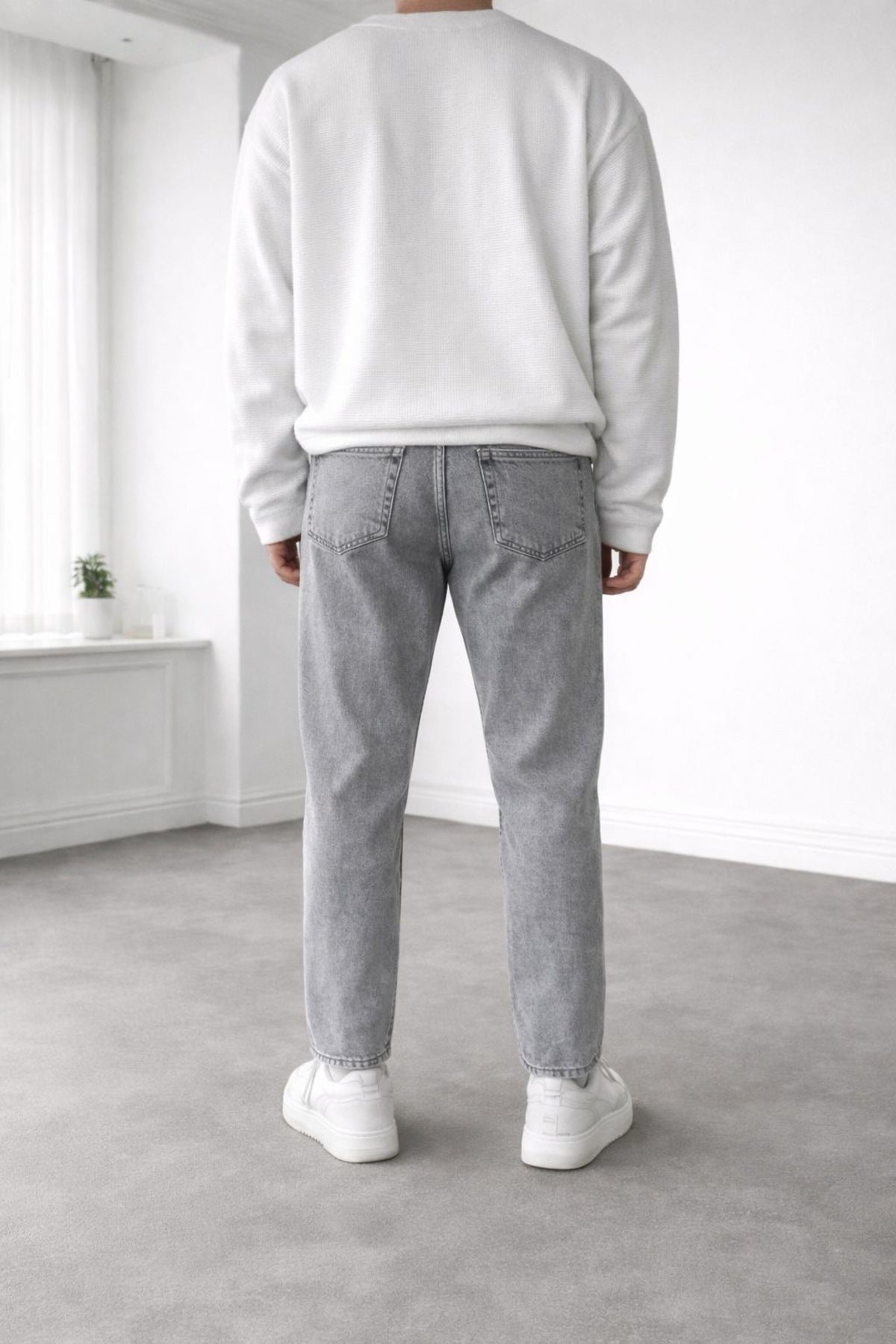 Erkek Gri Boyfriend Fit Jean Pantolon