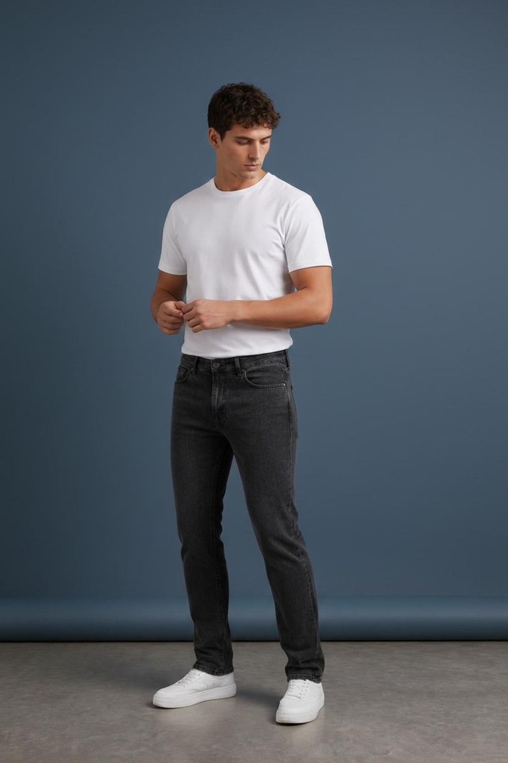 Erkek Regular Kalıp Likralı Siyah Denim Pantolon Rahat Esnek Günlük Şık 5 Cep