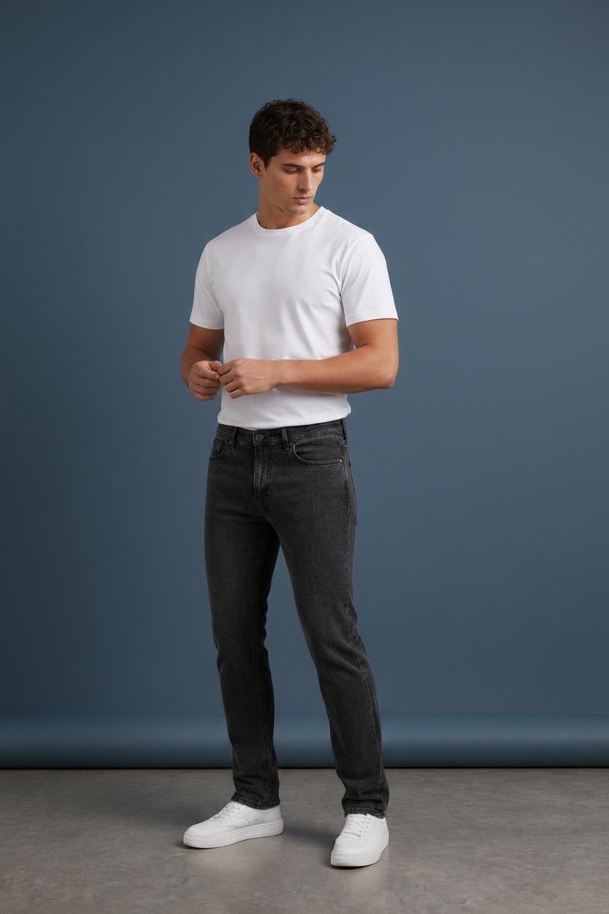 Erkek Regular Kalıp Likralı Siyah Denim Pantolon Rahat Esnek Günlük Şık 5 Cep