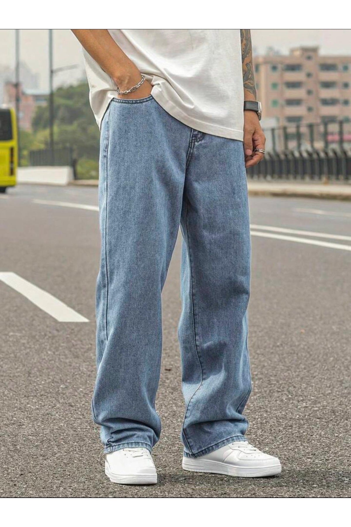 Erkek Bol Paça Rahat Kalıp Kot Pantolon Jean