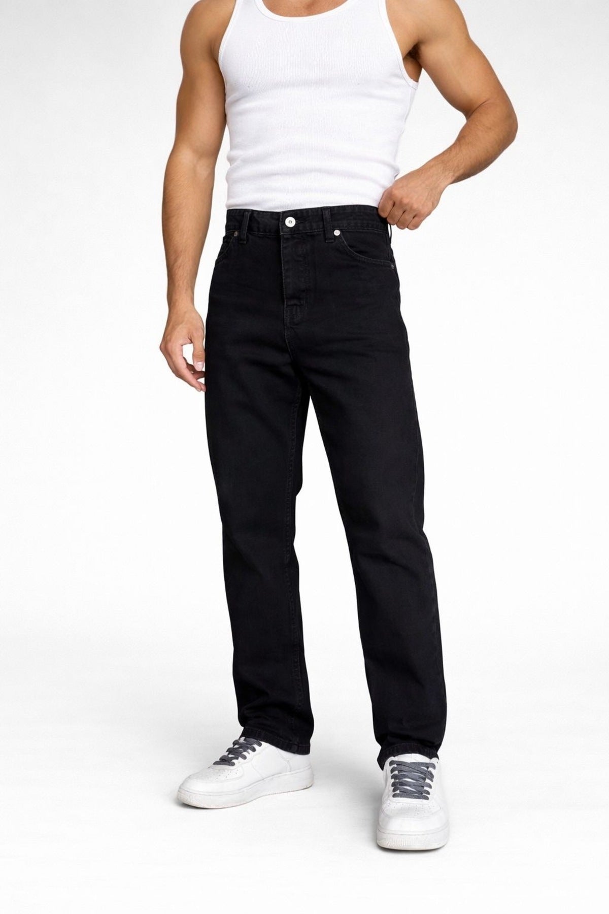 Erkek Siyah Rahat Kesim Jean Pantolon