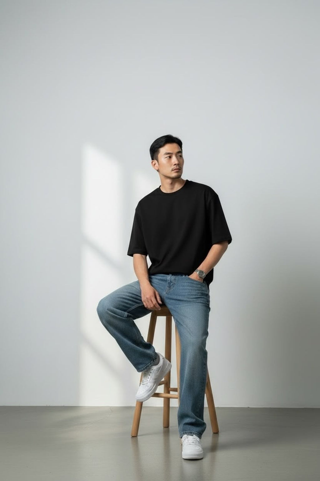 Erkek Koyu Taşlamalı Mavi Baggy Jean Pantolon Rahat Kesim Geniş Paça Vintage Yıkamalı Denim Pantolon