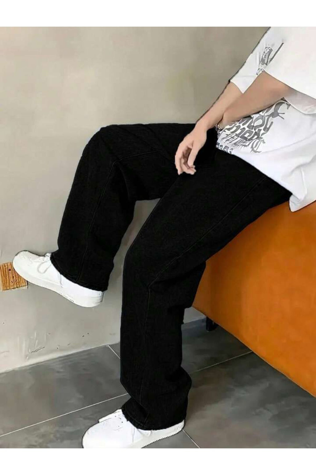Erkek Siyah Straight Baggy Fit Likrasız Rahat Kesim Kot Pantolon Jean