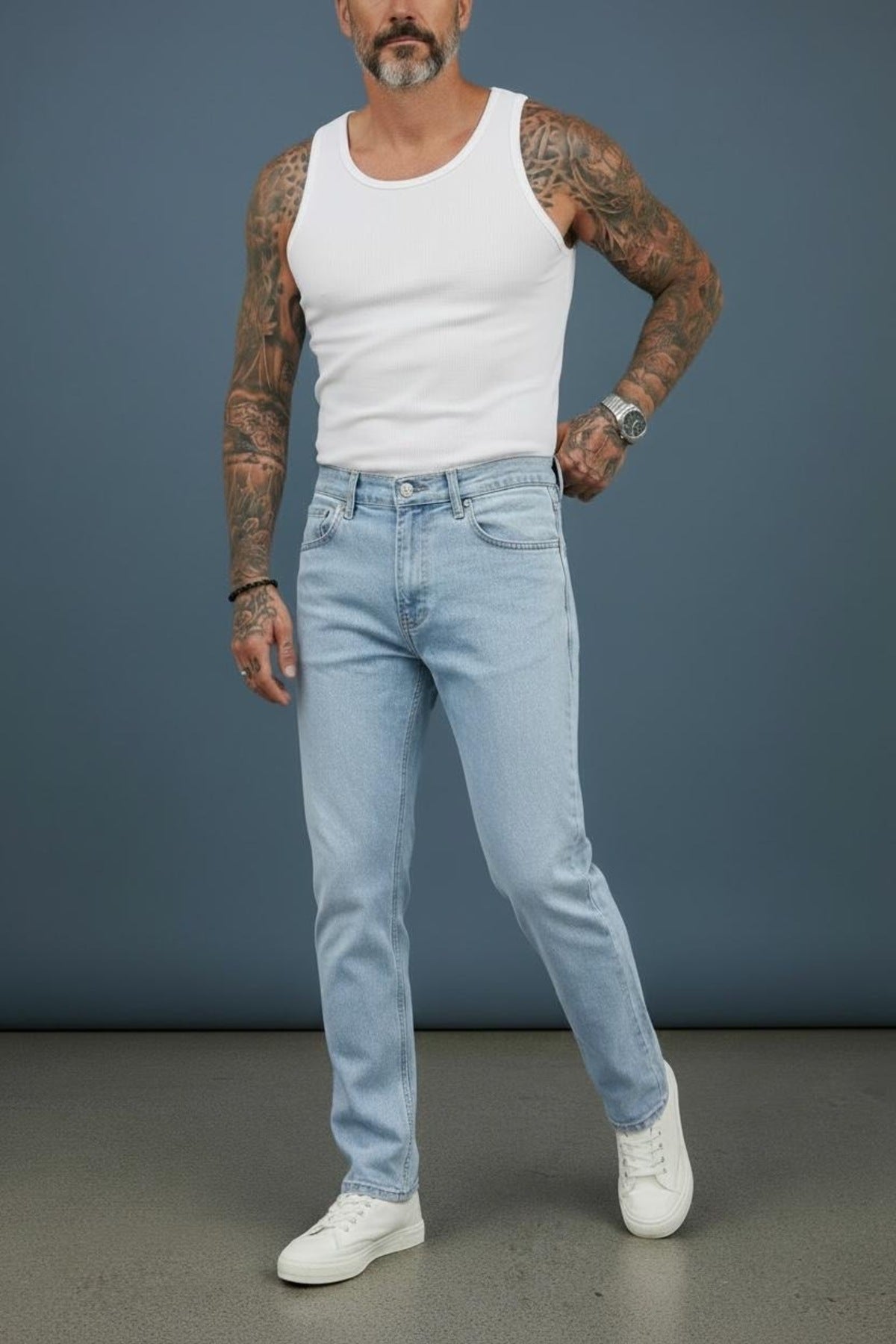Erkek Regular Kalıp Denim Pantolon Günlük Rahat Kesim Şık Basic Jean