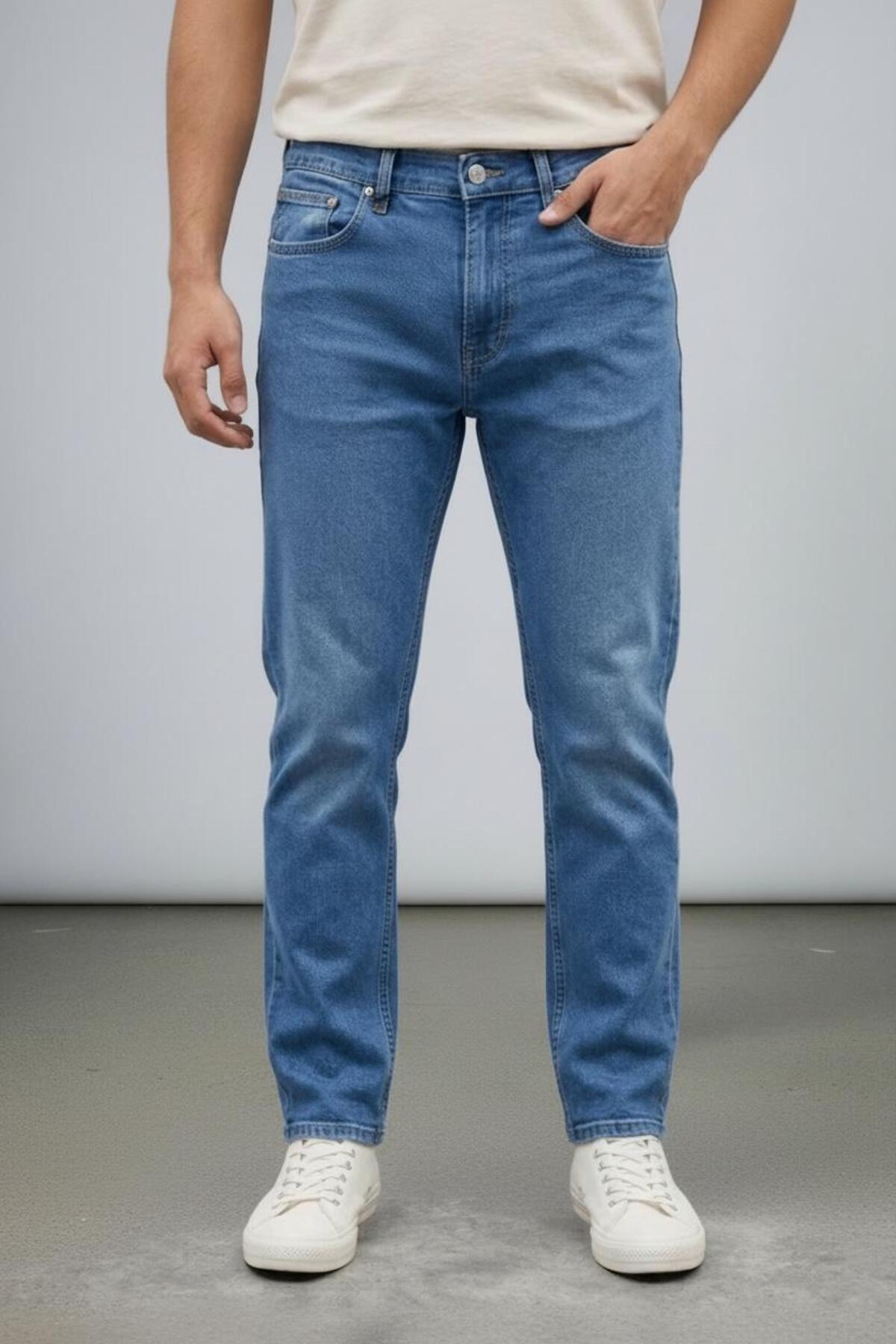 Erkek Regular Kalıp Denim Pantolon Günlük Rahat Kesim Şık Basic Jean