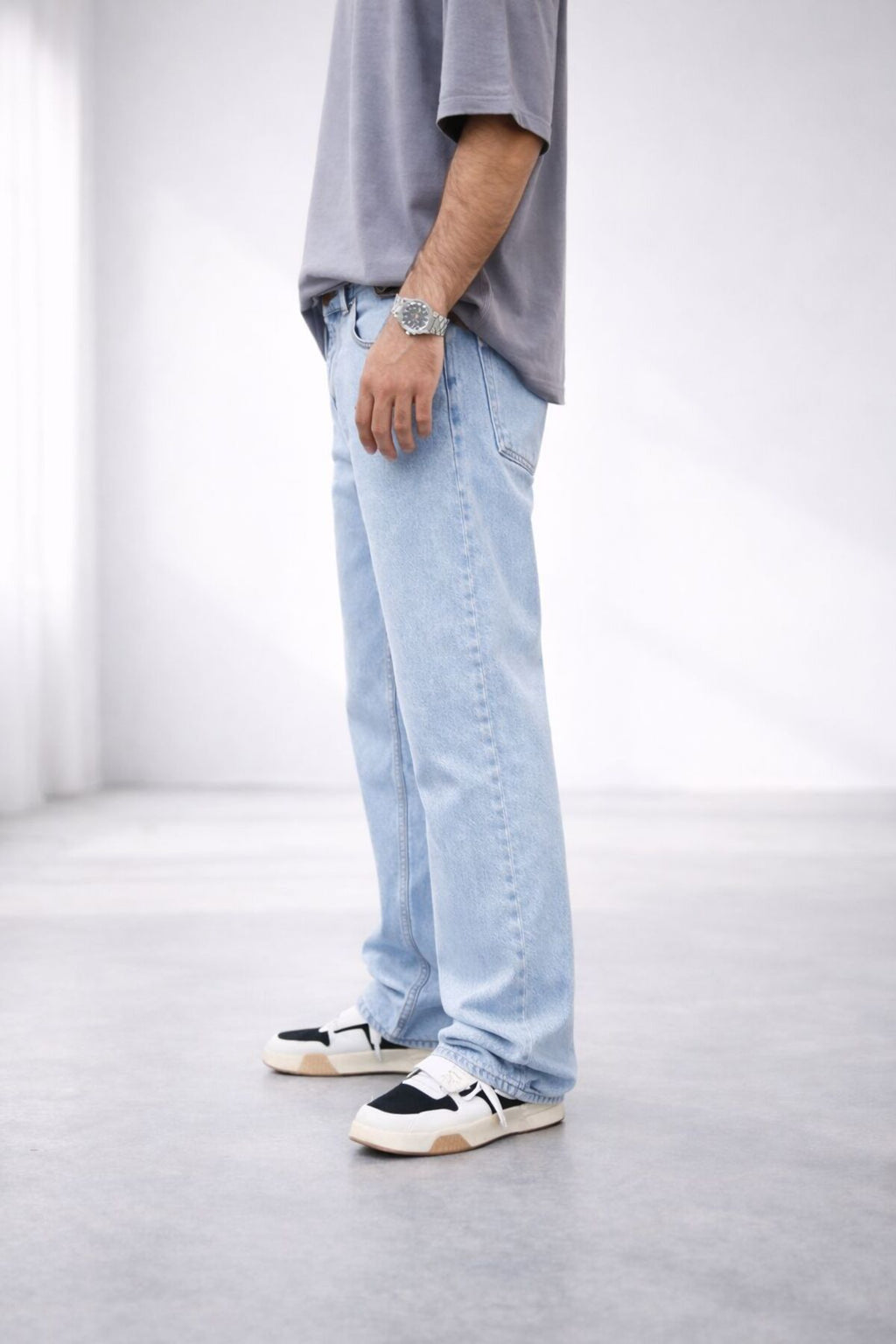 Erkek Açık Mavi Straight Fit Düz Paça Kot Pantolon