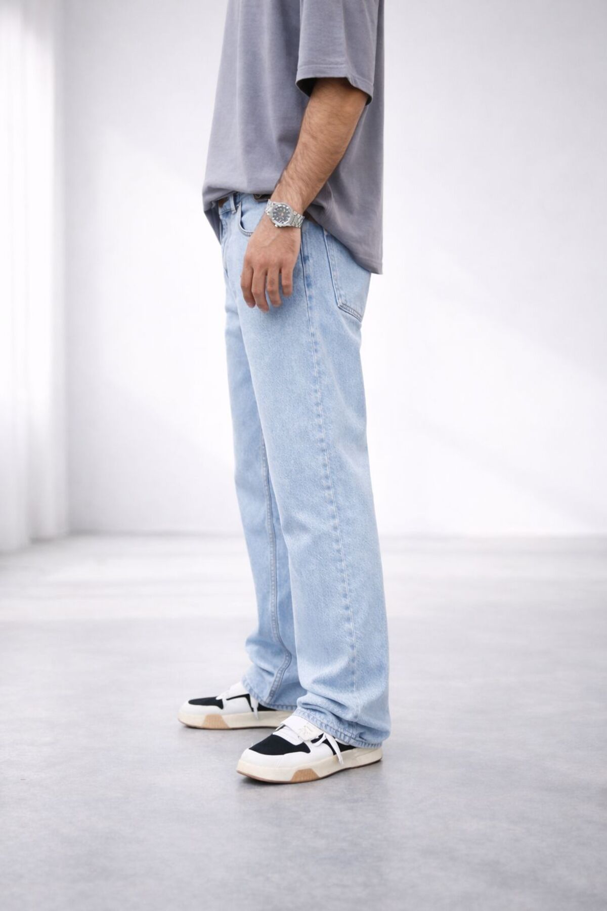 Erkek Açık Mavi Straight Fit Düz Paça Kot Pantolon