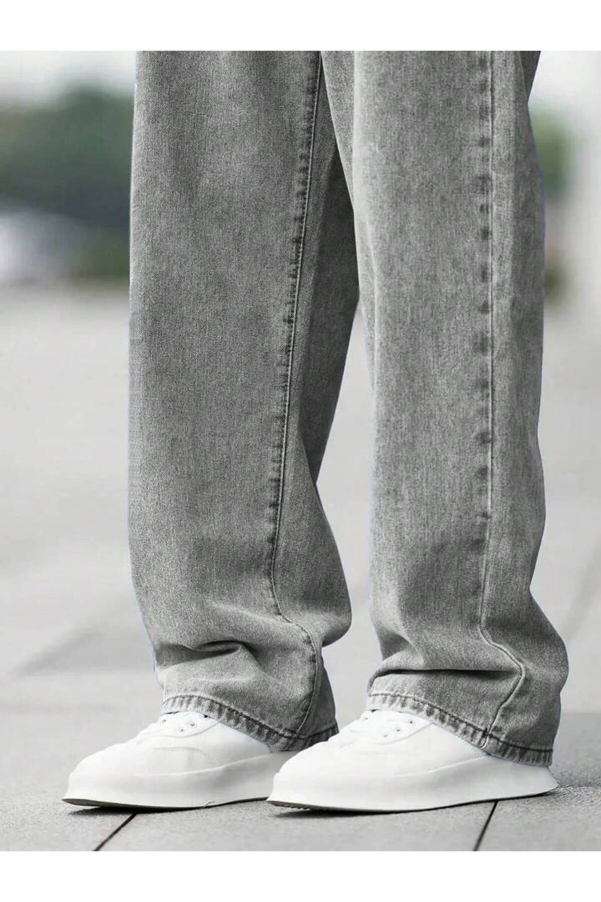 Erkek Baggy Fit Wide Leg Jean Pantolon Normal Bel Oversize Bol Kalıp Denim