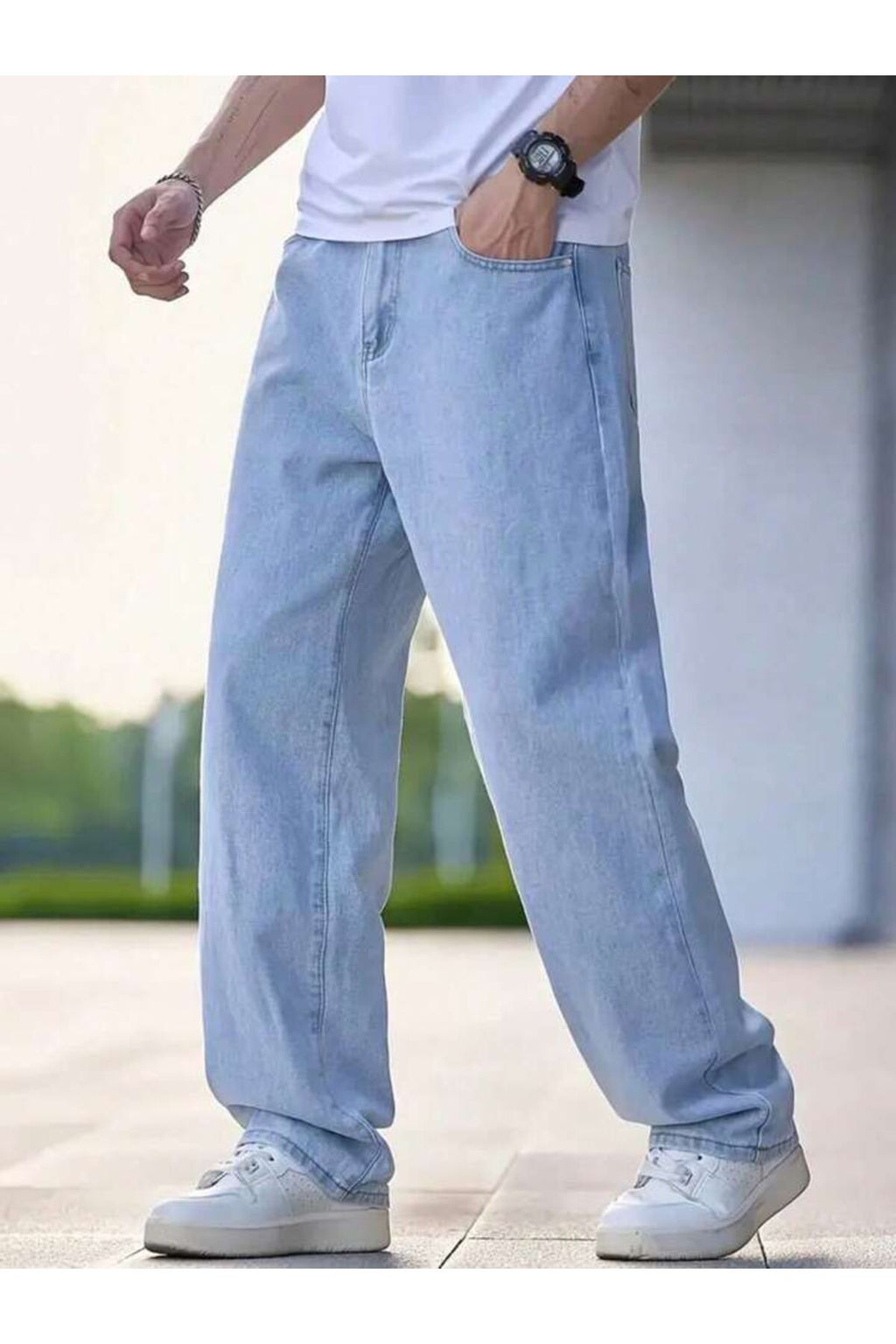 Erkek Kar Yıkama Bol Kalıp Jean Pantolon
