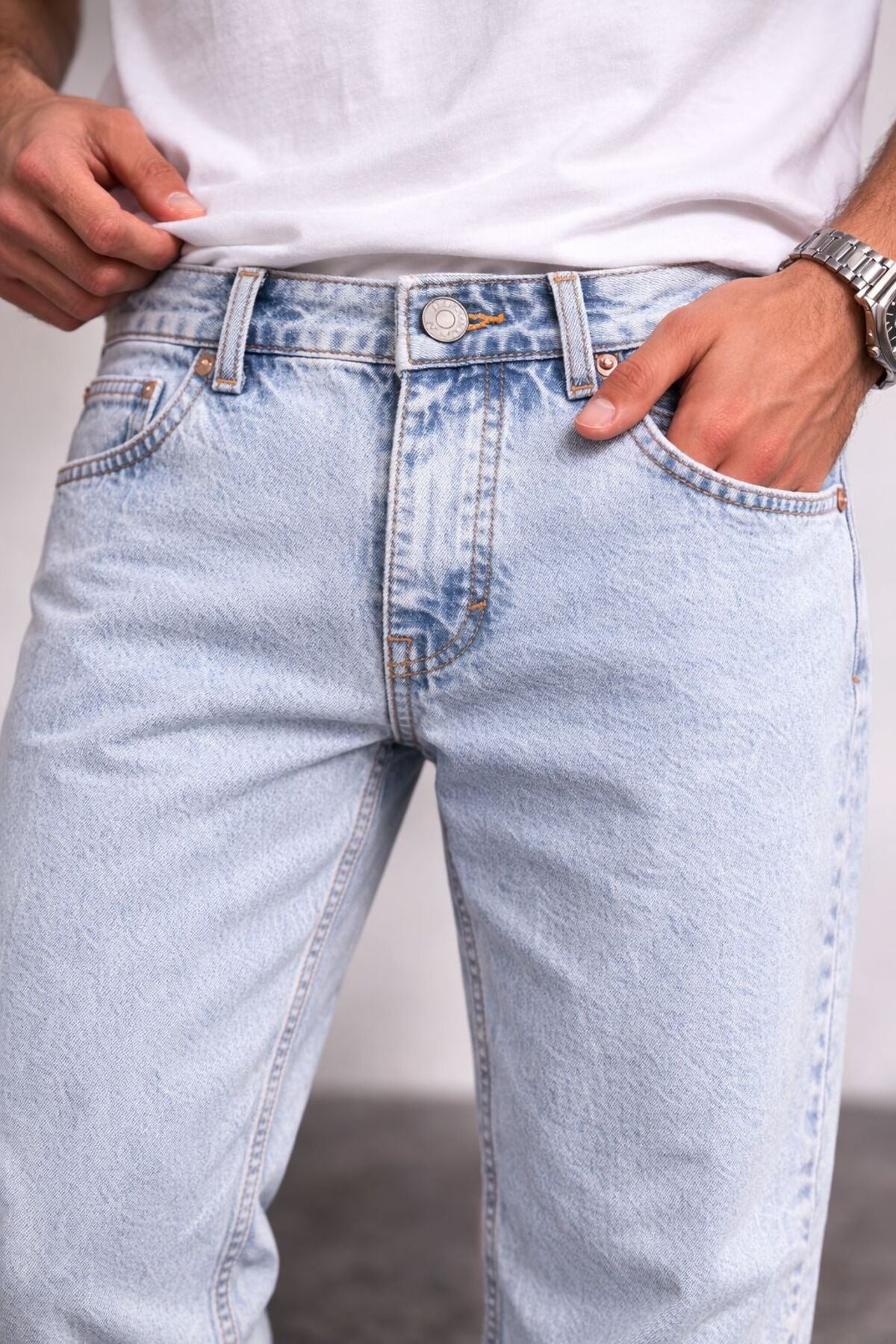 Erkek Açık Mavi Relax Fit Jean Pantolon Günlük Rahat Kesim Modern Basic Kot Denim