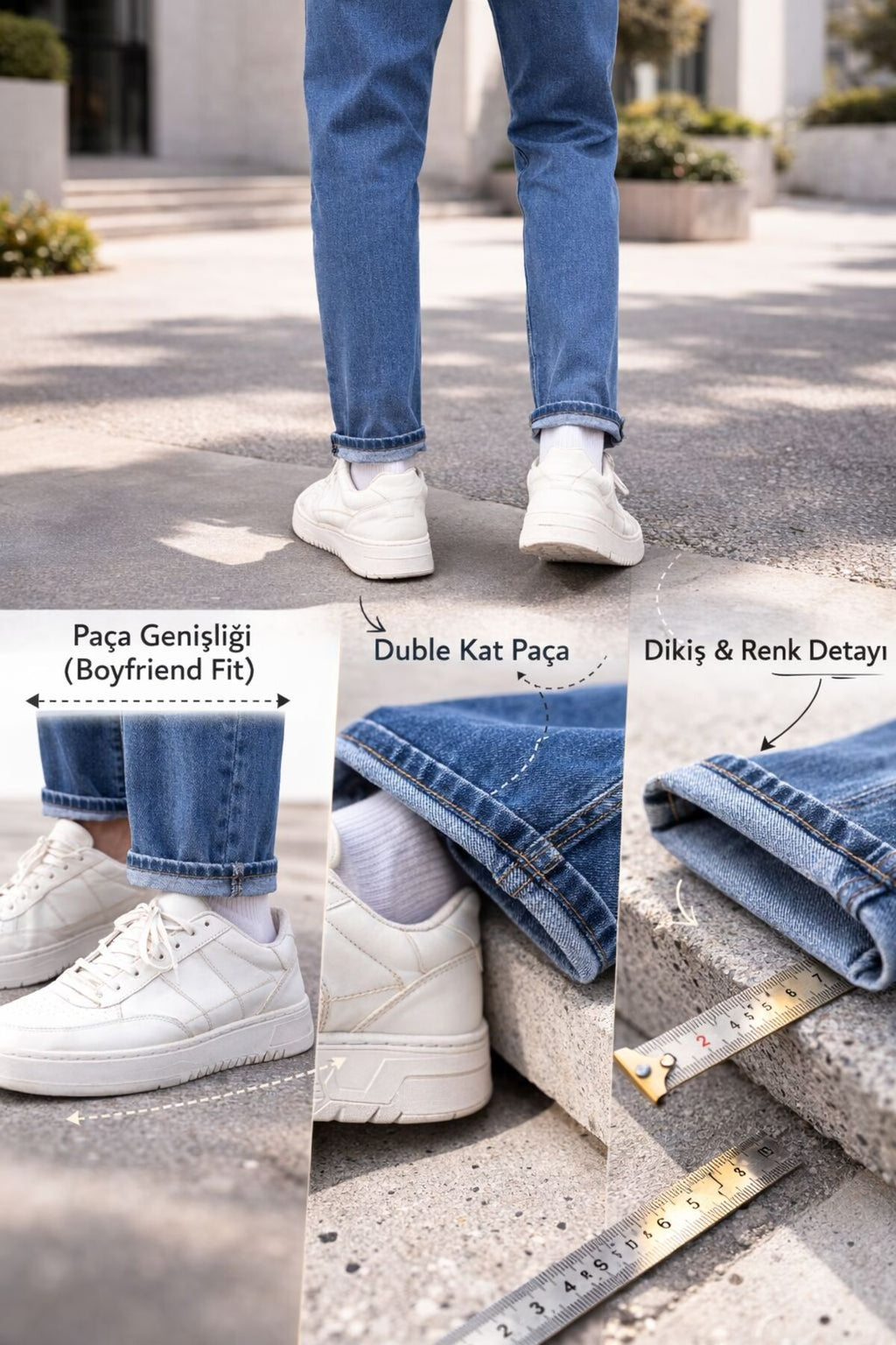 Erkek Boyfriend Jean Pantolon Günlük Rahat Bol Kalıp Denim Kot Salaş Tarz