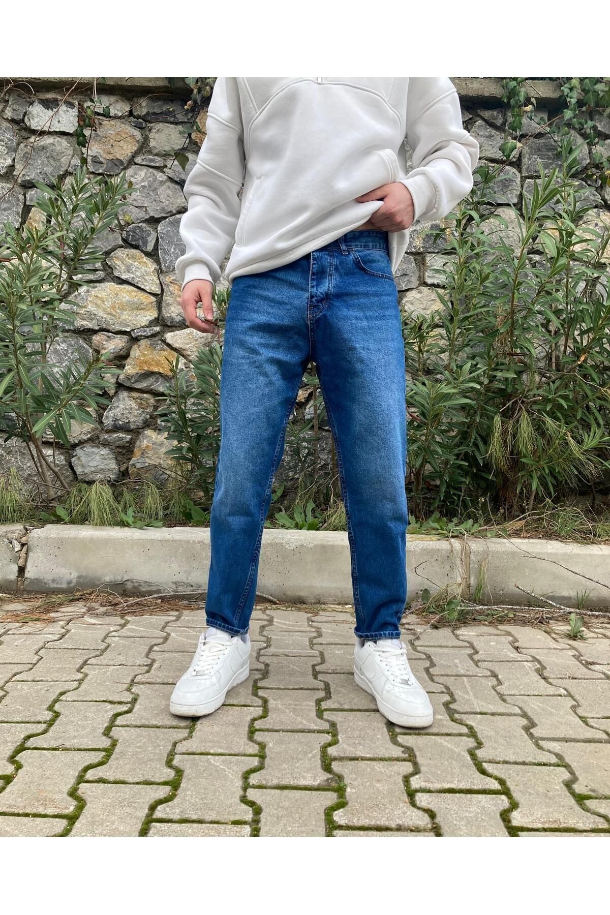 Koyu Mavi Efektli Boyfriend Pantolon