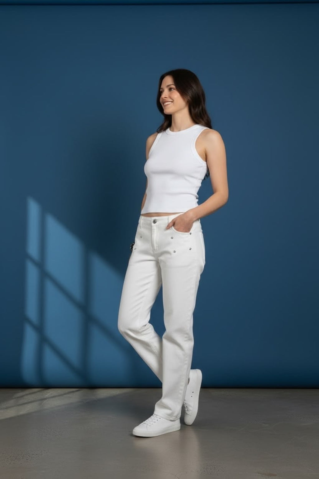 Kadın Bisiklet Yaka Fitilli Atlet Esnek Kumaş Slim Fit Basic Kolsuz Atlet