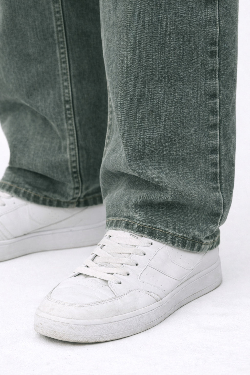 Erkek Baggy Fit Yıkamalı Yeşil Kot Pantolon Rahat Kesim Denim