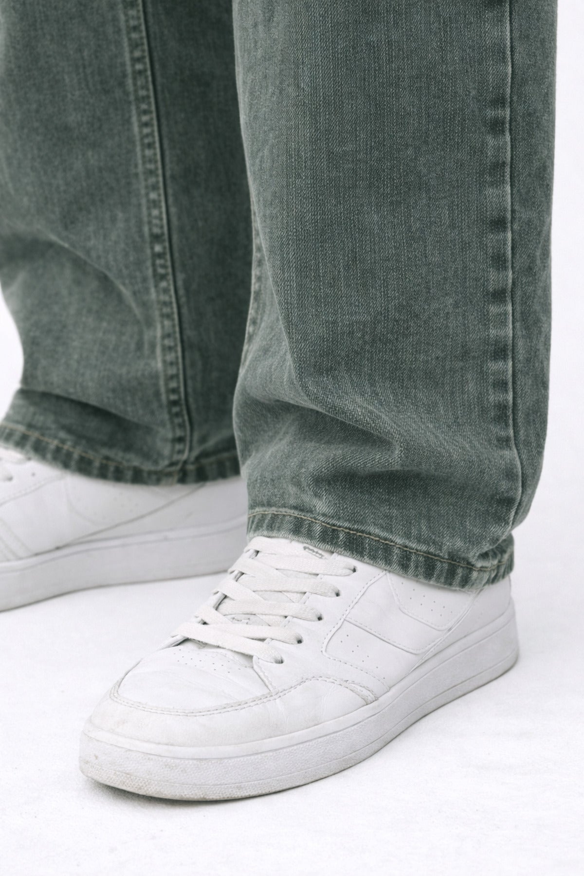 Erkek Baggy Fit Yıkamalı Yeşil Kot Pantolon Rahat Kesim Denim
