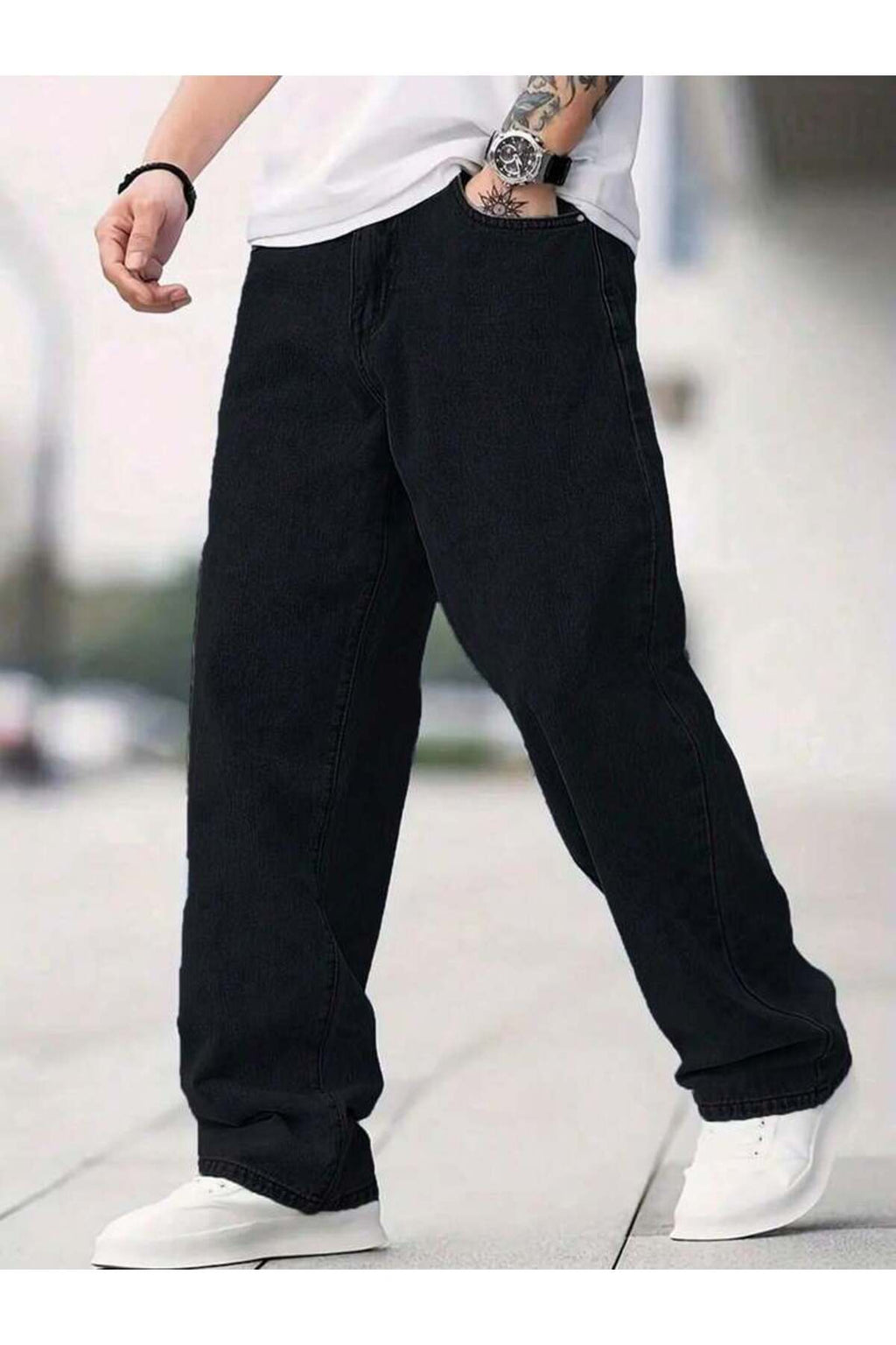 Erkek Wide Leg Denim Pantolon Bol Kesim Modern Sokak Modası Rahat Jean