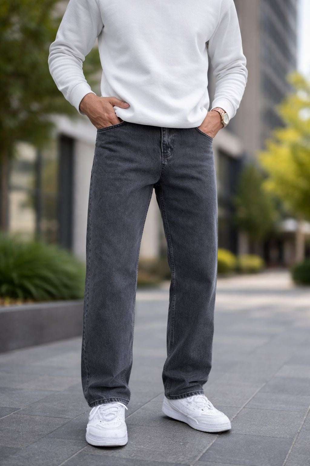 Erkek Wide Leg Denim Pantolon Bol Kesim Modern Sokak Modası Rahat Jean