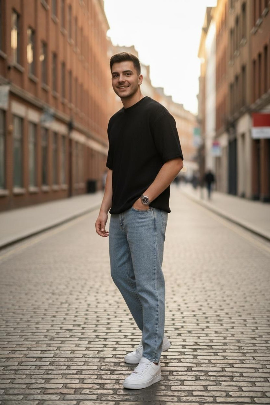 Erkek Açık Mavi Boyfriend Jean Pantolon Rahat Kalıp Streetwear Denim Pantolon