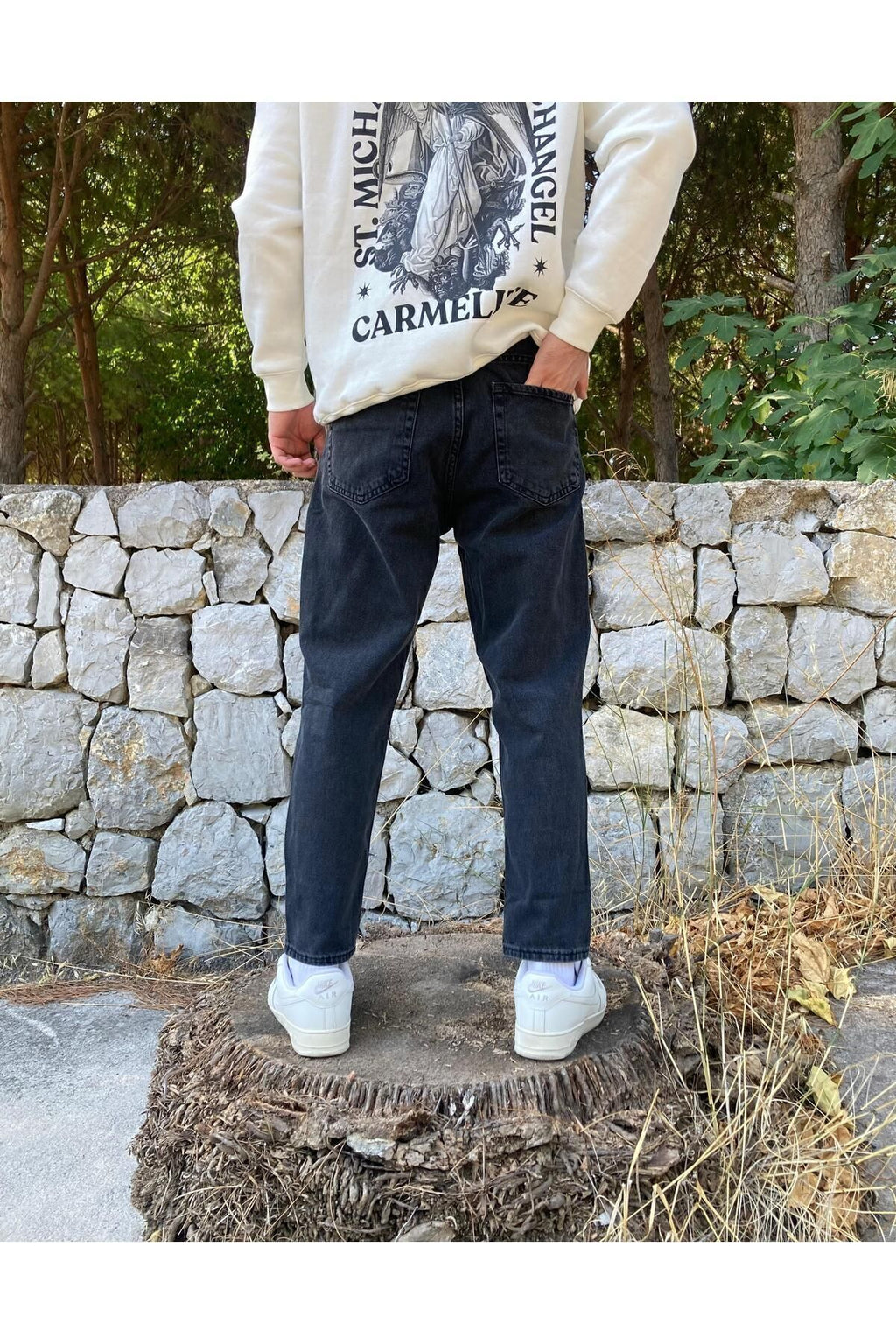 Yıkamalı Siyah Boyfriend Pantolon