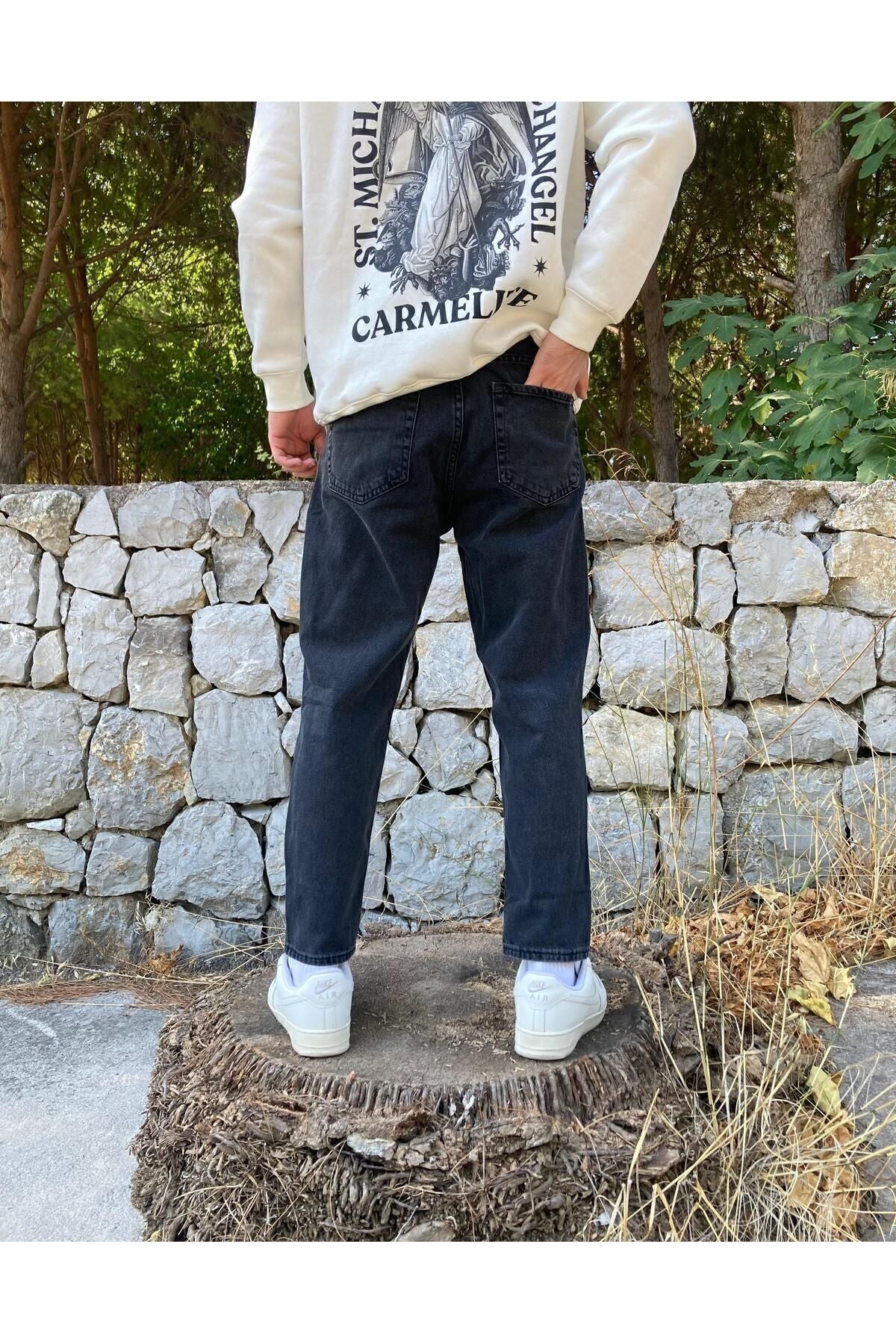 Yıkamalı Siyah Boyfriend Pantolon