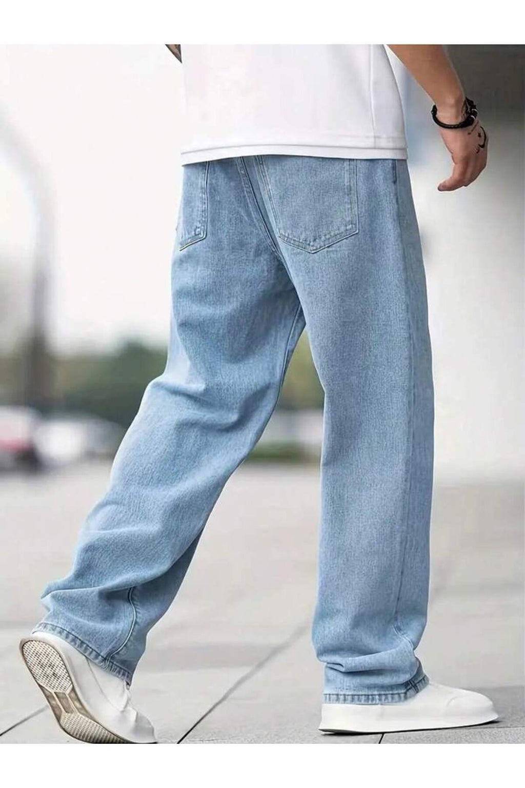 Erkek Baggy Fit Wide Leg Jean Pantolon Normal Bel Oversize Bol Kalıp Denim