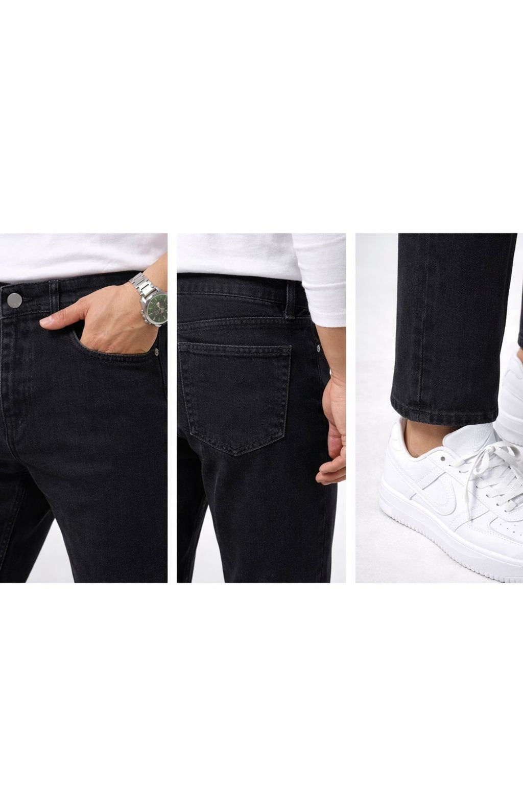 Erkek Taşlama Siyah Boyfriend Pantolon Rahat Kalıp