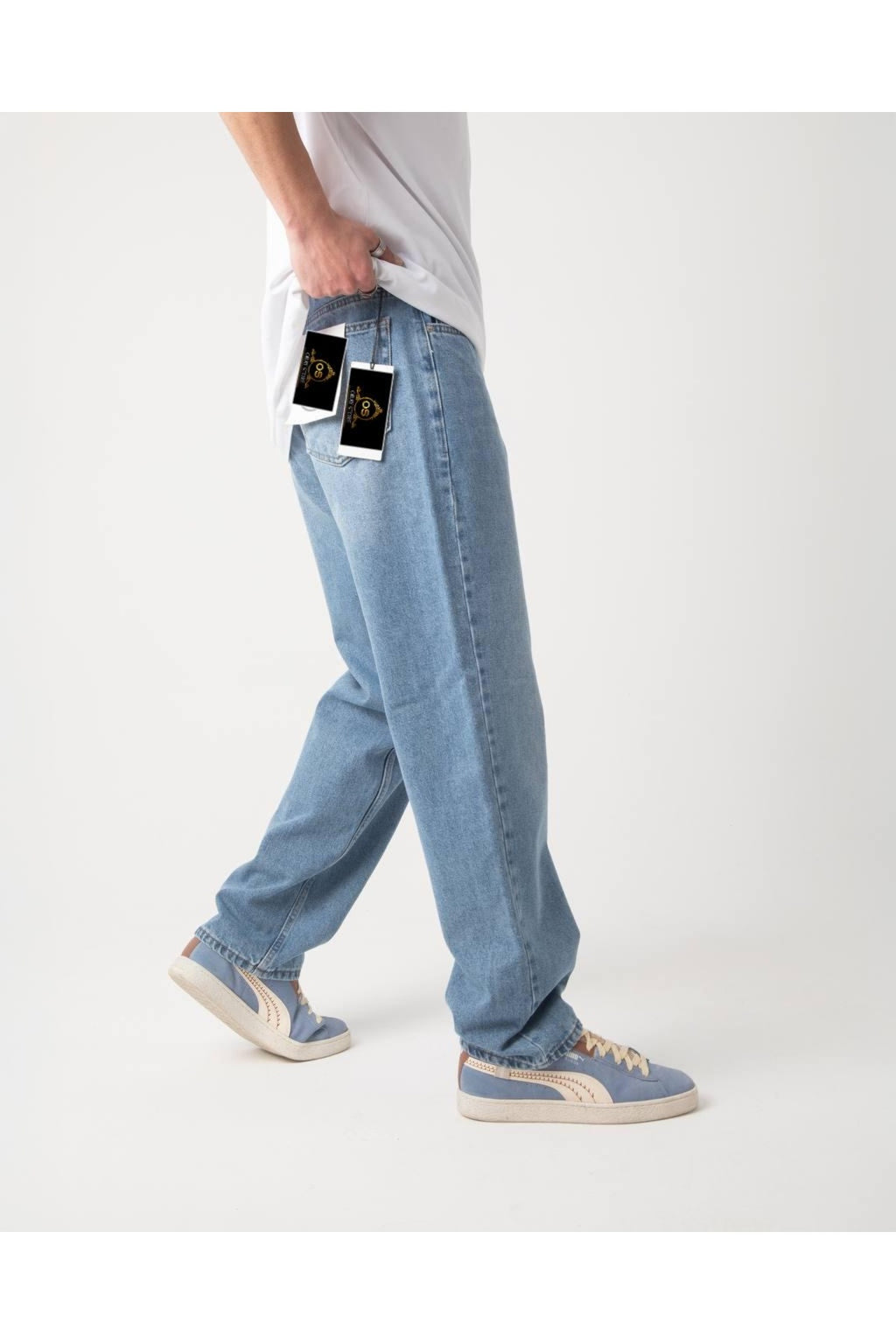 Efektli Mavi Baggy Pantolon
