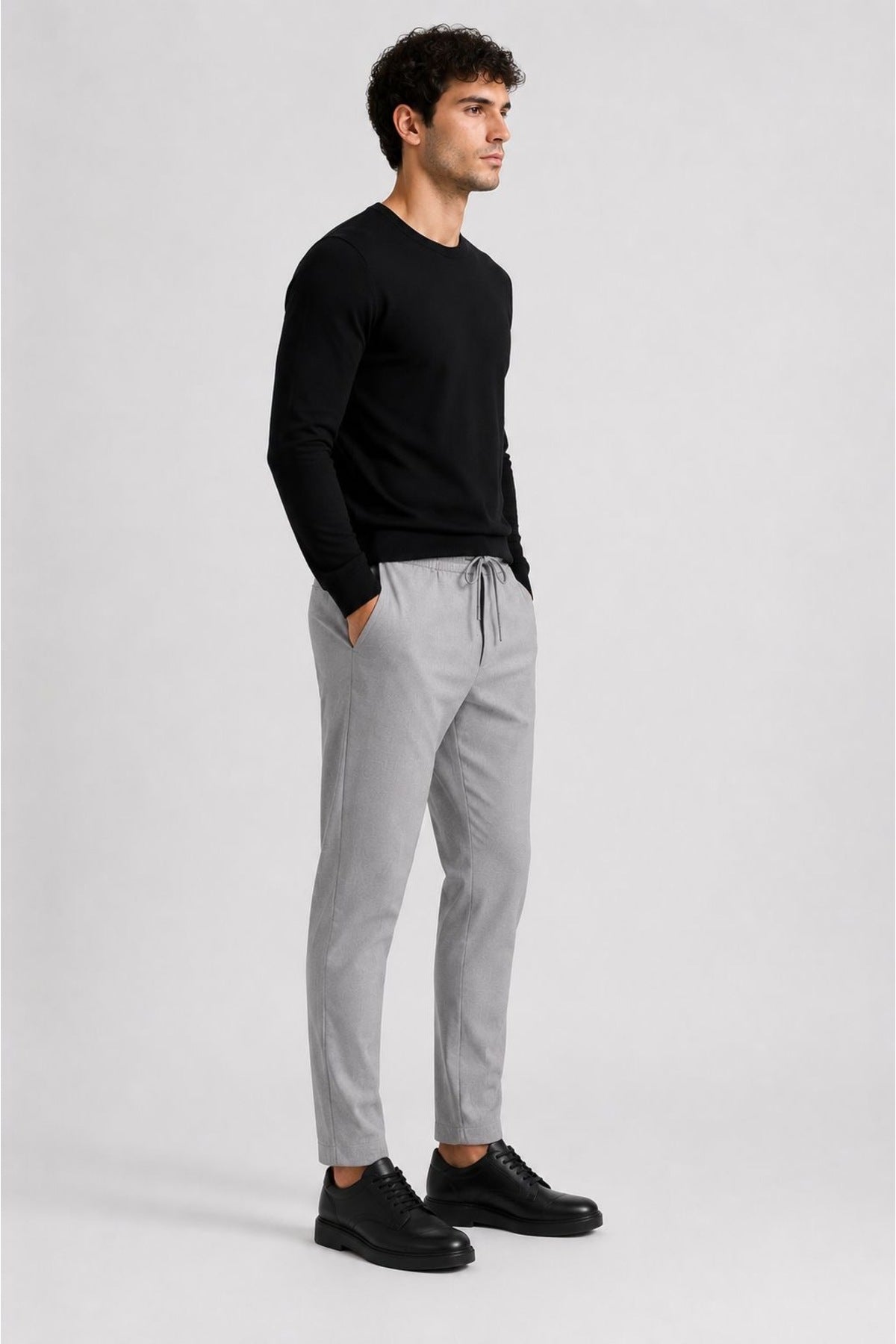 Erkek Slim Fit Jogger Pantolon Bağcıklı Lastikli Bel Dar Paça Günlük Kumaş Pantolon