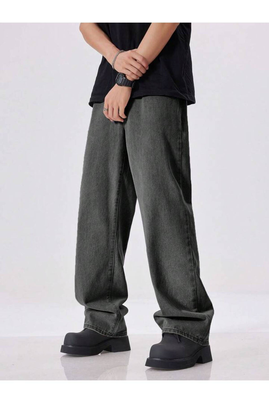 Erkek Oversize Baggy Jean Pantolon Vintage Yıkamalı Geniş Paça Streetwear Denim