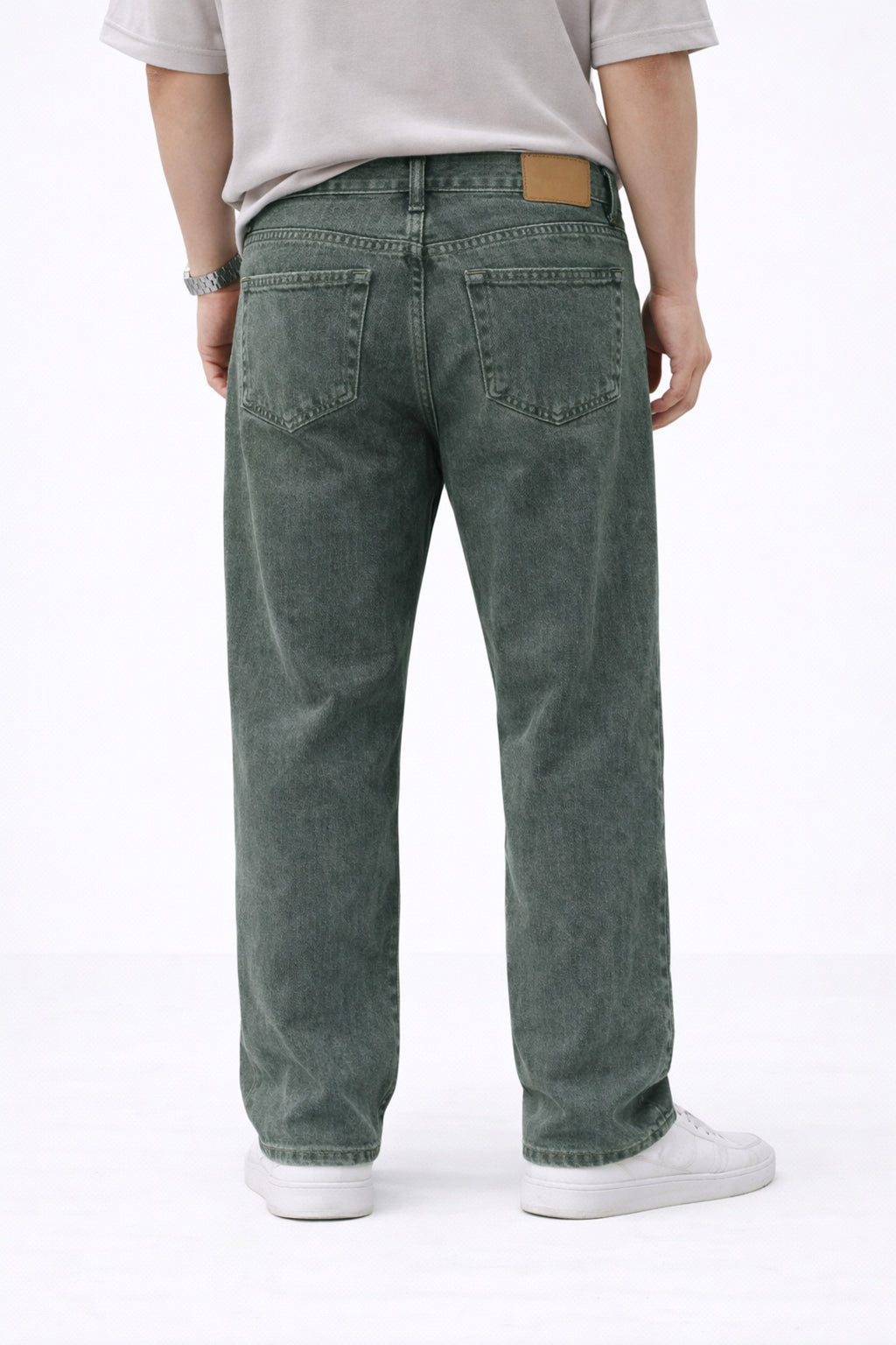 Erkek Baggy Fit Yıkamalı Yeşil Kot Pantolon Rahat Kesim Denim
