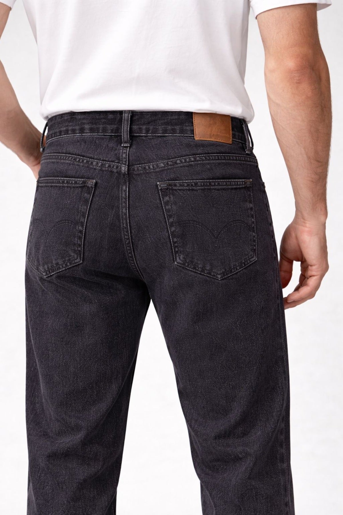 Erkek Taşlama Siyah Boyfriend Jean Pantolon Rahat Kalıp Günlük Denim