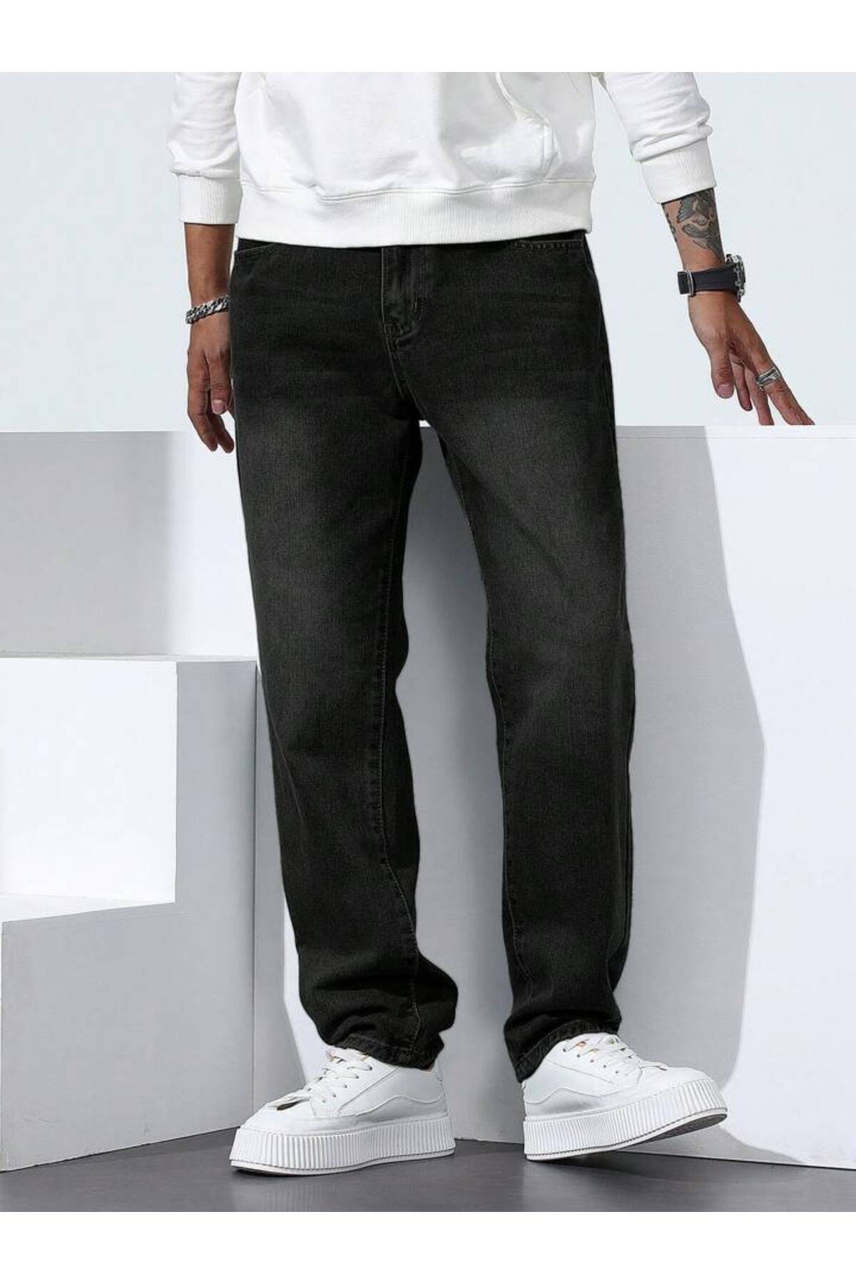 Erkek Oversize Denim Pantolon Rahat Kalıp Modern Kesim Günlük Streetwear Kot Pantolon