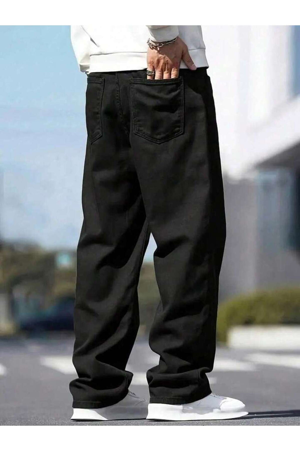 Erkek Baggy Fit Wide Leg Jean Pantolon Normal Bel Oversize Bol Kalıp Denim