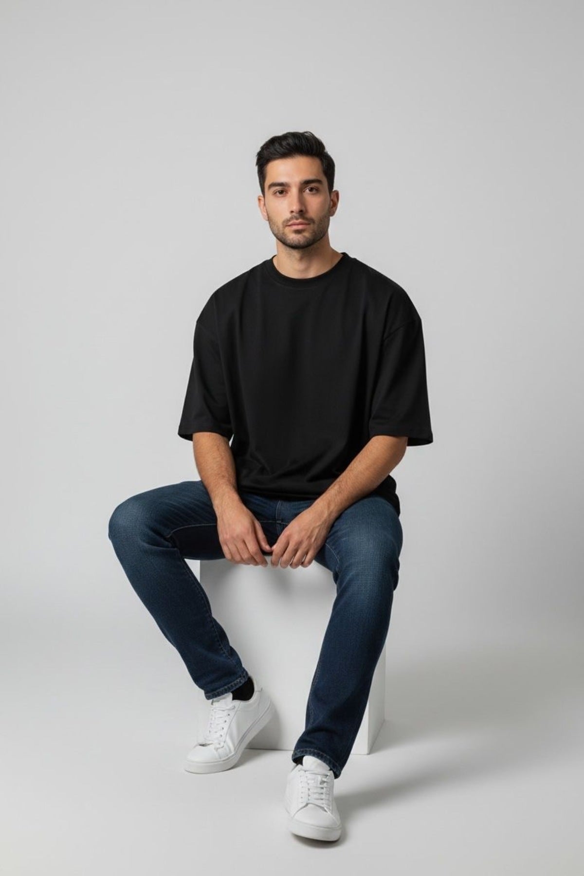 Bisiklet Yaka Unisex Basic Düz Siyah T-Shirt