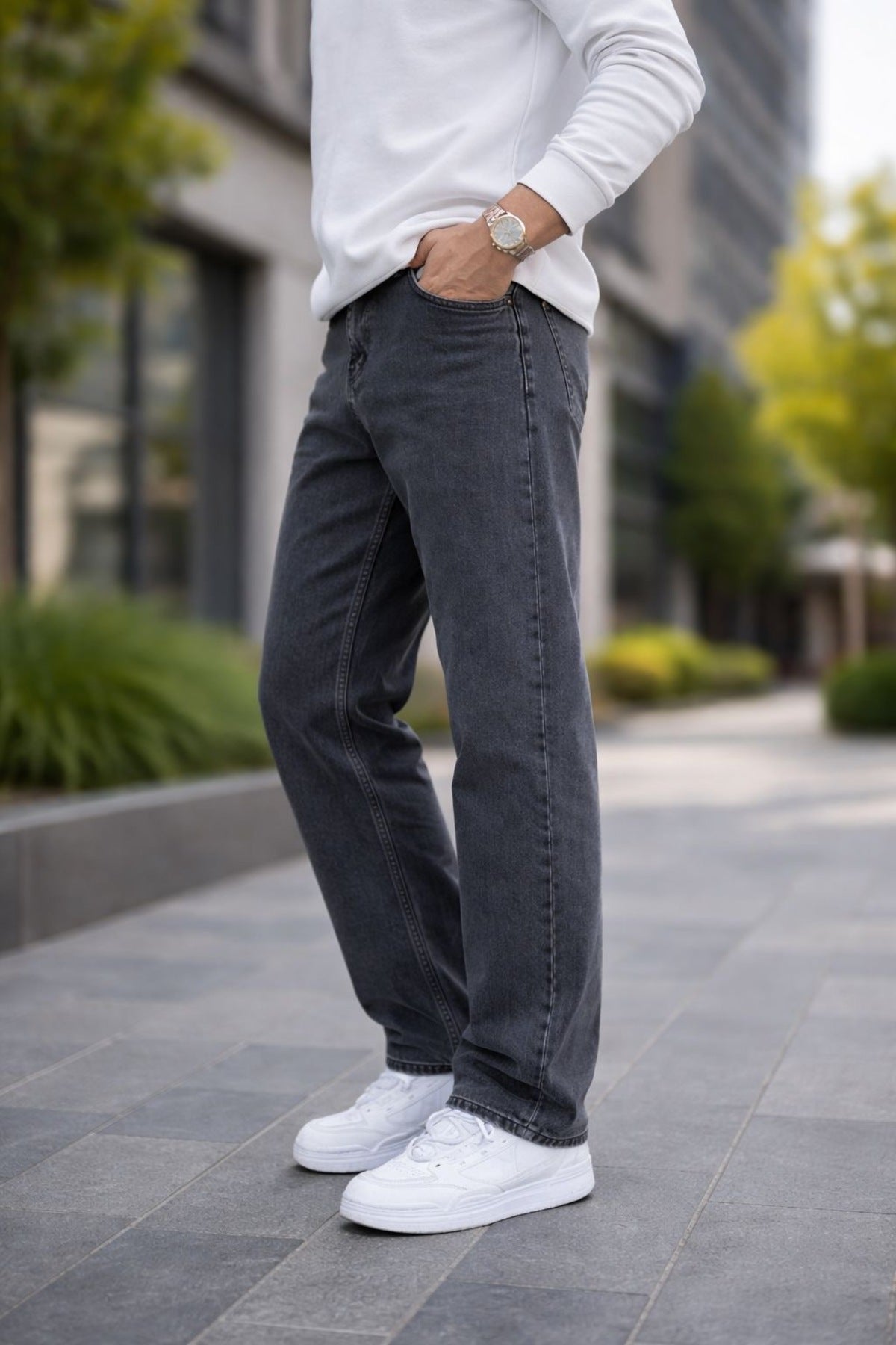 Erkek Wide Leg Denim Pantolon Bol Kesim Modern Sokak Modası Rahat Jean